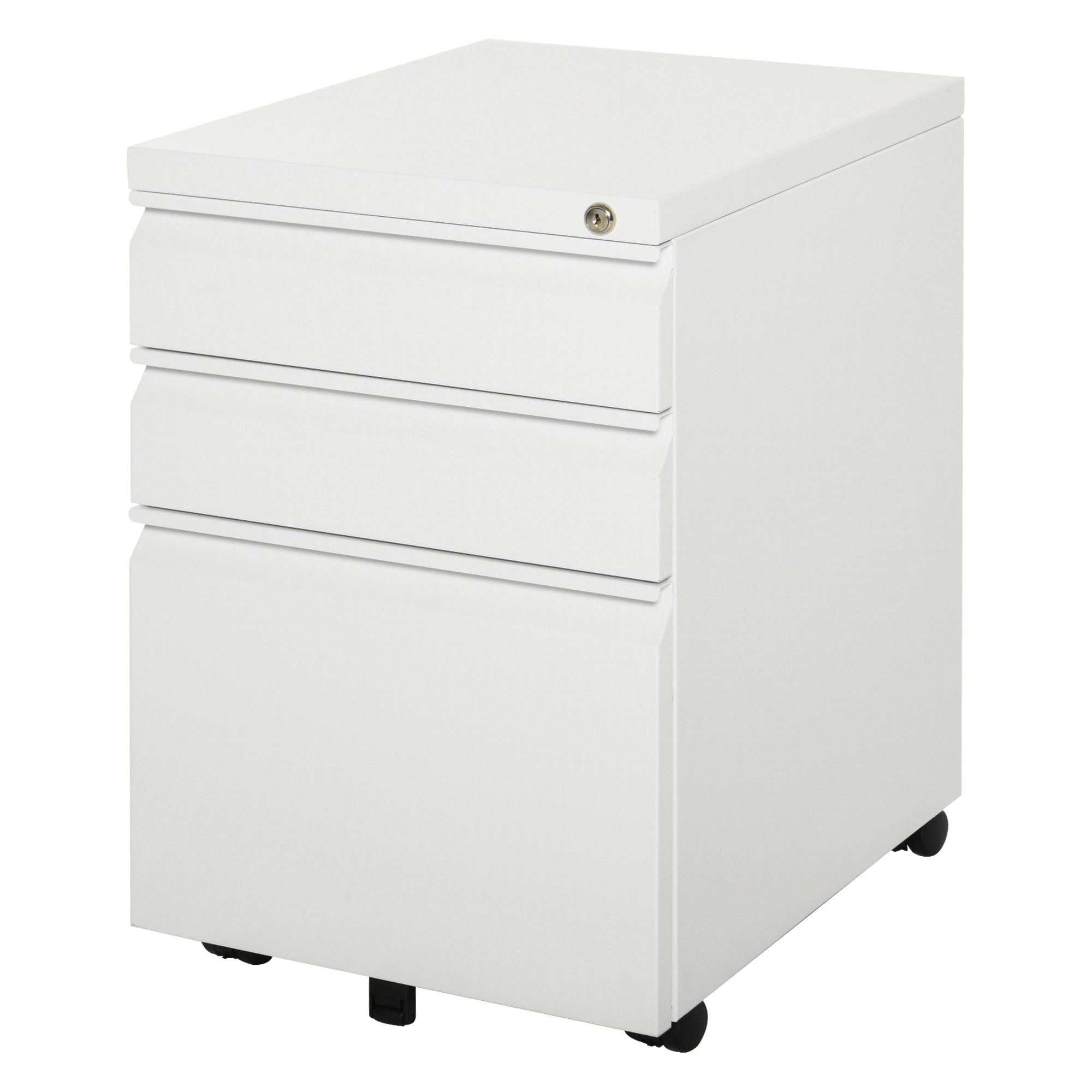 Vinsetto Metal Filing Cabinet with 3 Drawers, Vertical File Cabinet with Lock, Mobile Office Cabinet with Wheels for Legal, Letter, A4 Files, White
