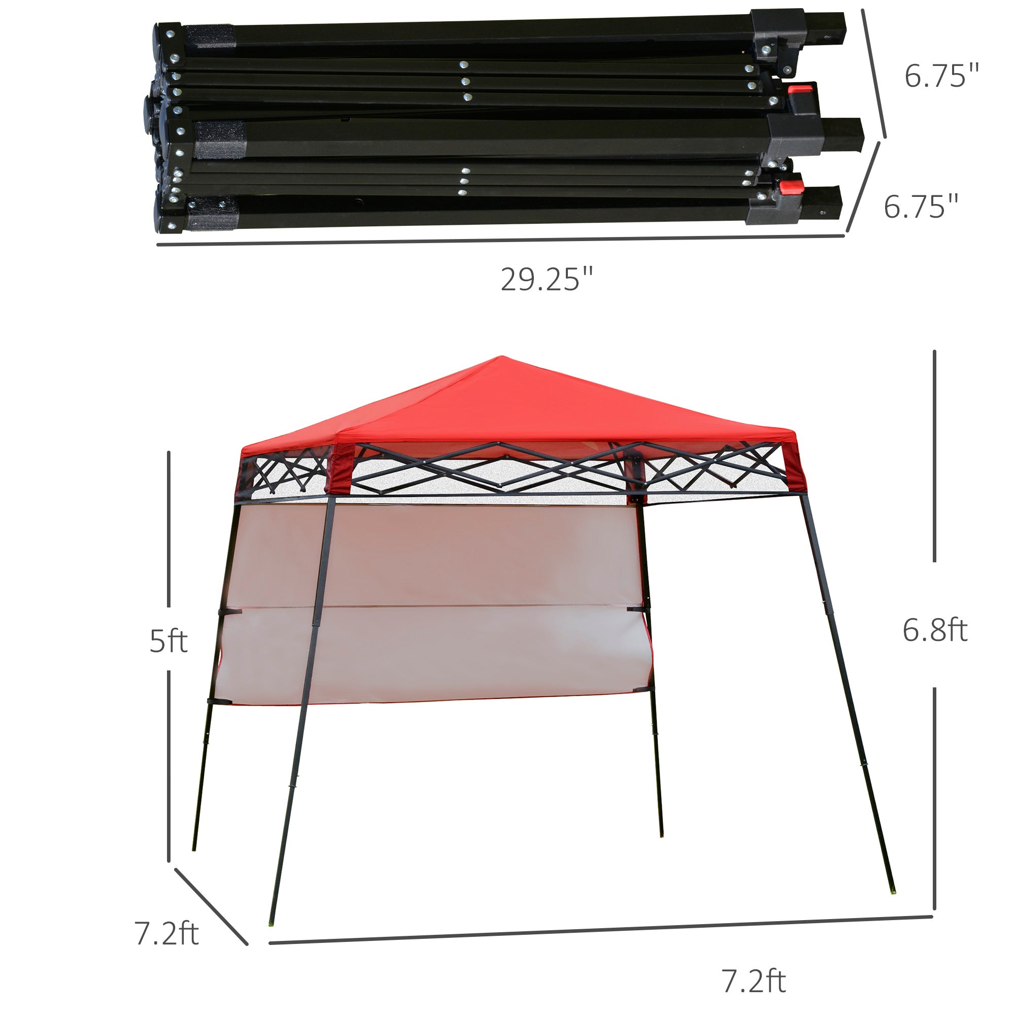 Outsunny 7' x 7' Garden Foldable Pop Up Gazebo Tent with Backpack & Adjustable Legs Outdoor Party Canopy, Red & Black