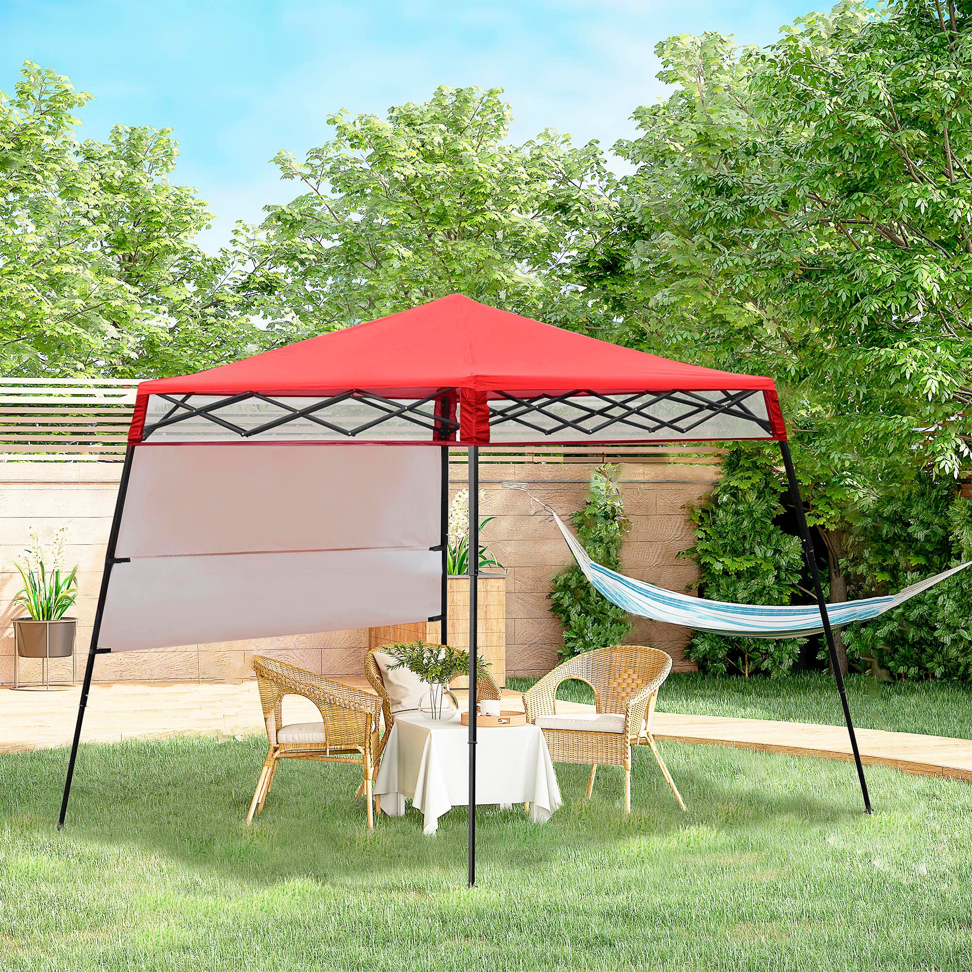 Outsunny 7' x 7' Garden Foldable Pop Up Gazebo Tent with Backpack & Adjustable Legs Outdoor Party Canopy, Red & Black