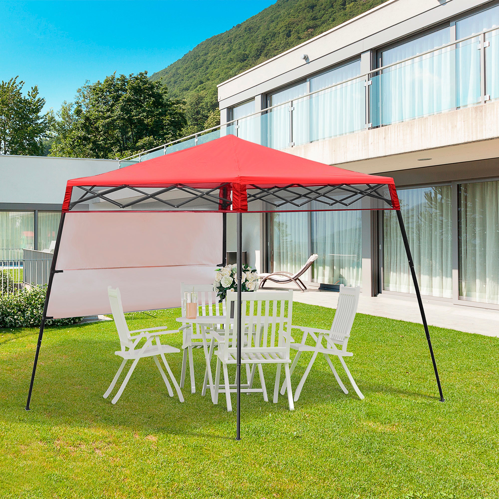 Outsunny 7' x 7' Garden Foldable Pop Up Gazebo Tent with Backpack & Adjustable Legs Outdoor Party Canopy, Red & Black