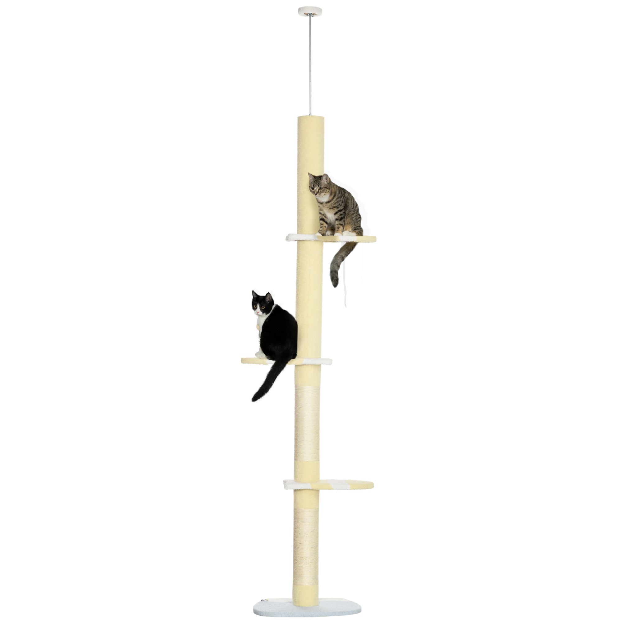 PawHut Floor to Ceiling Cat Tree,  4-tier Cat Tower for Large Cats with Adjustable Height 87"-102", Sisal Scratching Posts, Anti-tip Kit, Perches, Toy Ball, Yellow