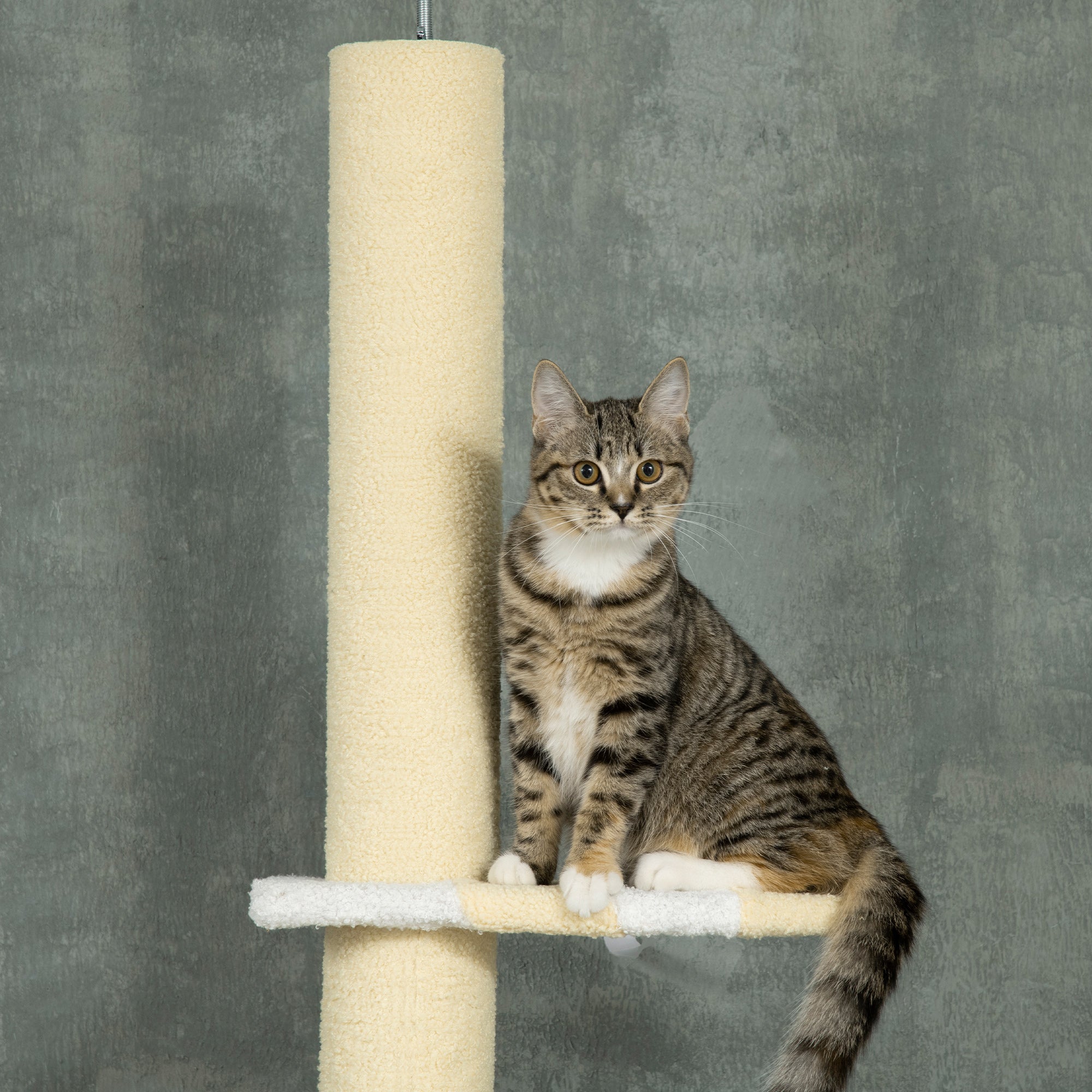 PawHut Floor to Ceiling Cat Tree,  4-tier Cat Tower for Large Cats with Adjustable Height 87"-102", Sisal Scratching Posts, Anti-tip Kit, Perches, Toy Ball, Yellow