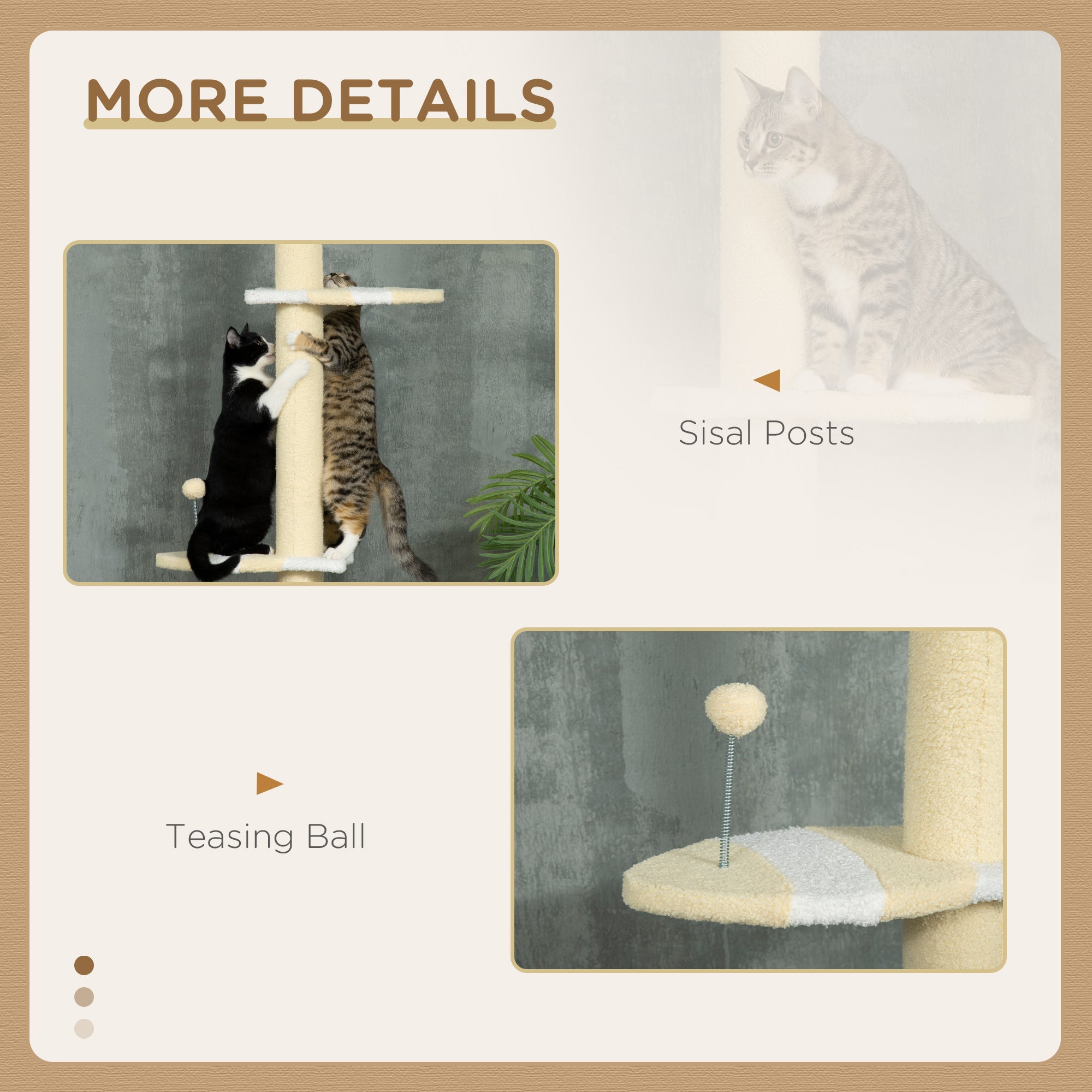 PawHut Floor to Ceiling Cat Tree,  4-tier Cat Tower for Large Cats with Adjustable Height 87"-102", Sisal Scratching Posts, Anti-tip Kit, Perches, Toy Ball, Yellow