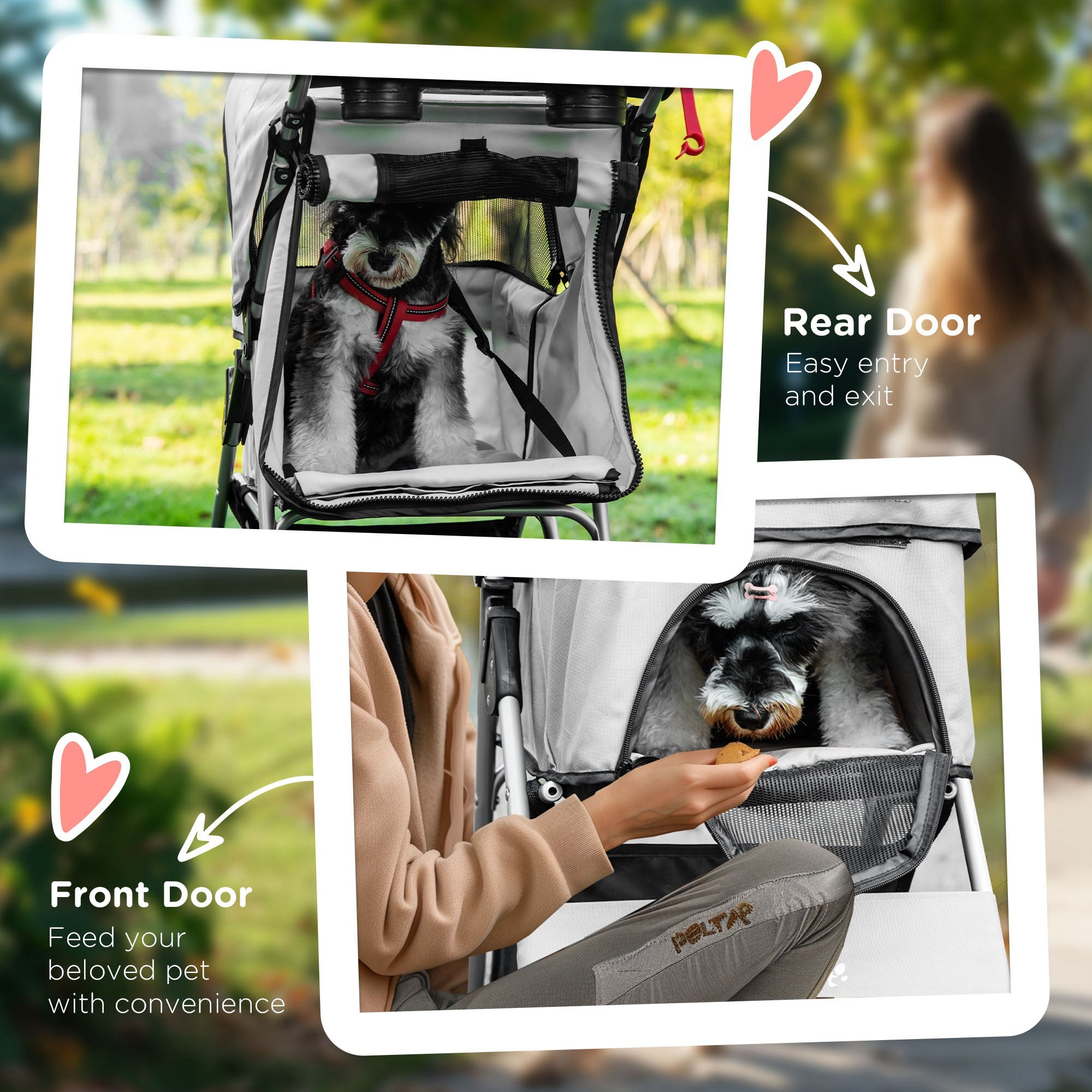 PawHut Dog Stroller, Foldable Pet Stroller for XS and Small Dogs and Cats, 4 Wheels Travel Carrier with Cup Holder, Storage Basket, 360° Wwiveling Front Wheels, Grey
