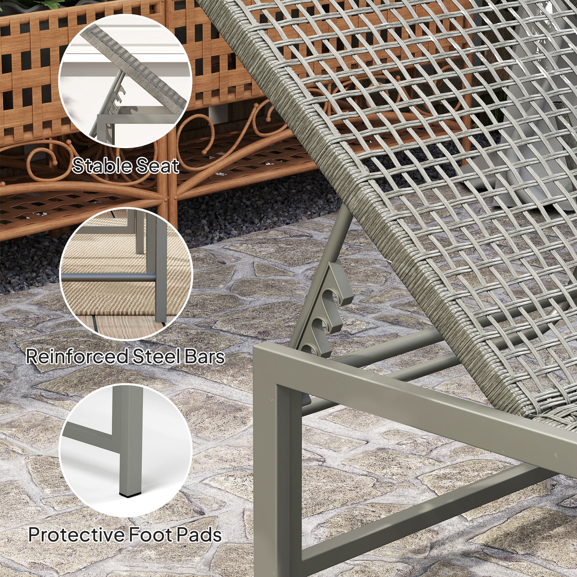 Outsunny Wicker Chaise Lounge Chair Outdoor Patio Lounger with 5 Adjustable Backrest, Rattan Reclining Sun Tanning Chair with Steel Frame for Garden Backyard Poolside, Light Grey