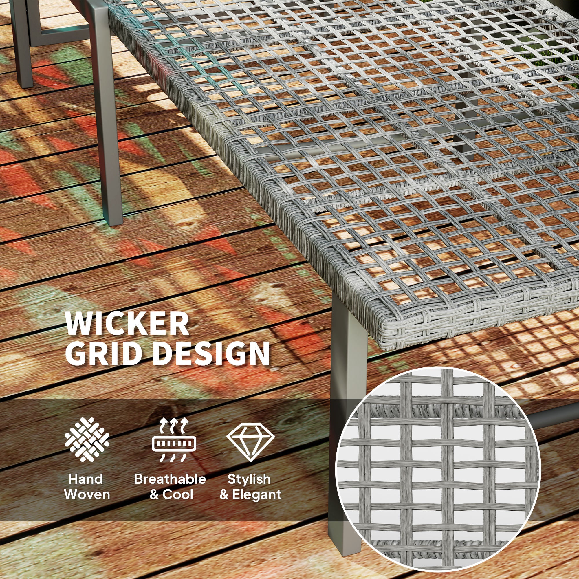 Outsunny Wicker Chaise Lounge Chair Outdoor Patio Lounger with 5 Adjustable Backrest, Rattan Reclining Sun Tanning Chair with Steel Frame for Garden Backyard Poolside, Light Grey