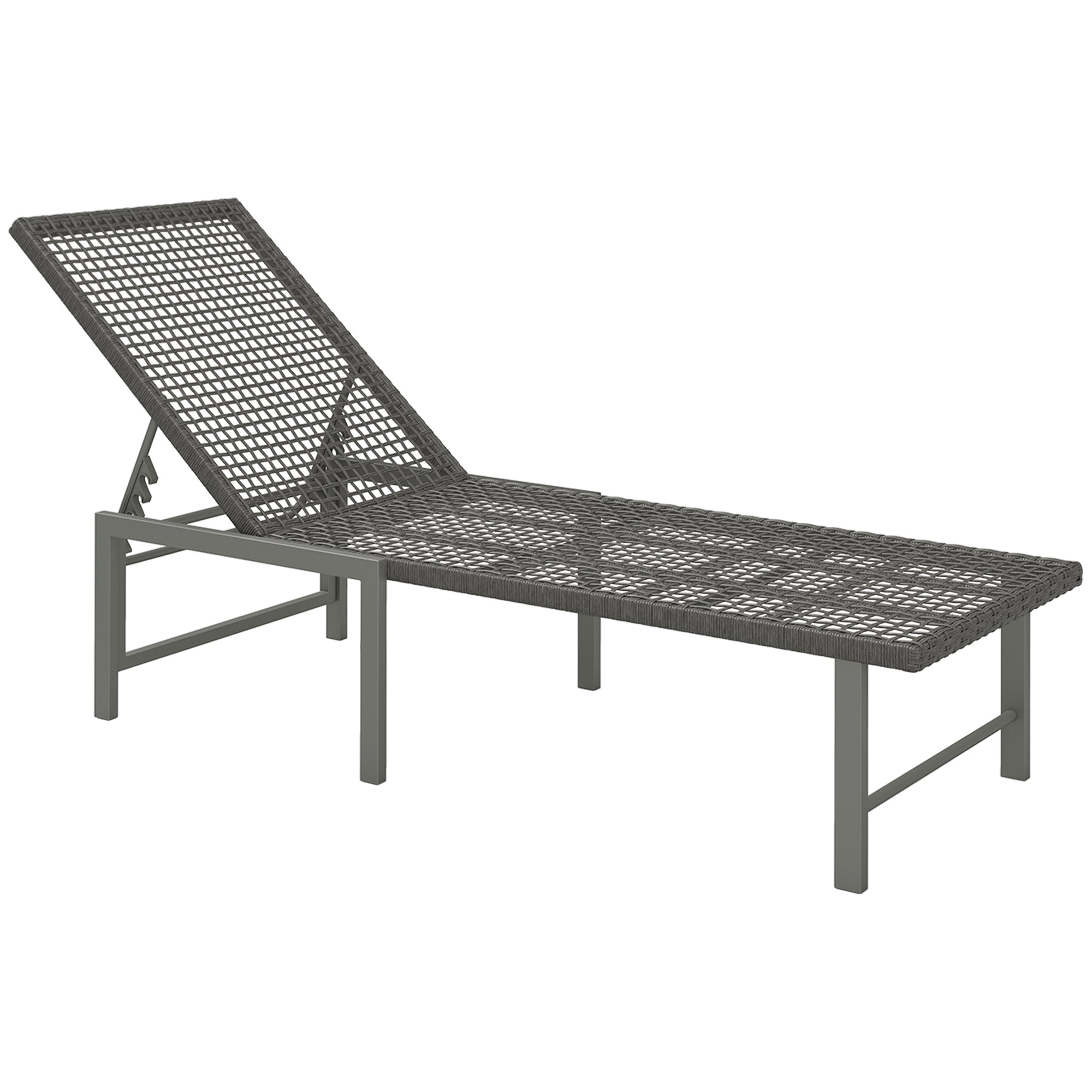 Outsunny Wicker Chaise Lounge Chair Outdoor Patio Lounger with 5 Adjustable Backrest, Rattan Reclining Sun Tanning Chair with Steel Frame for Garden Backyard Poolside, Light Grey
