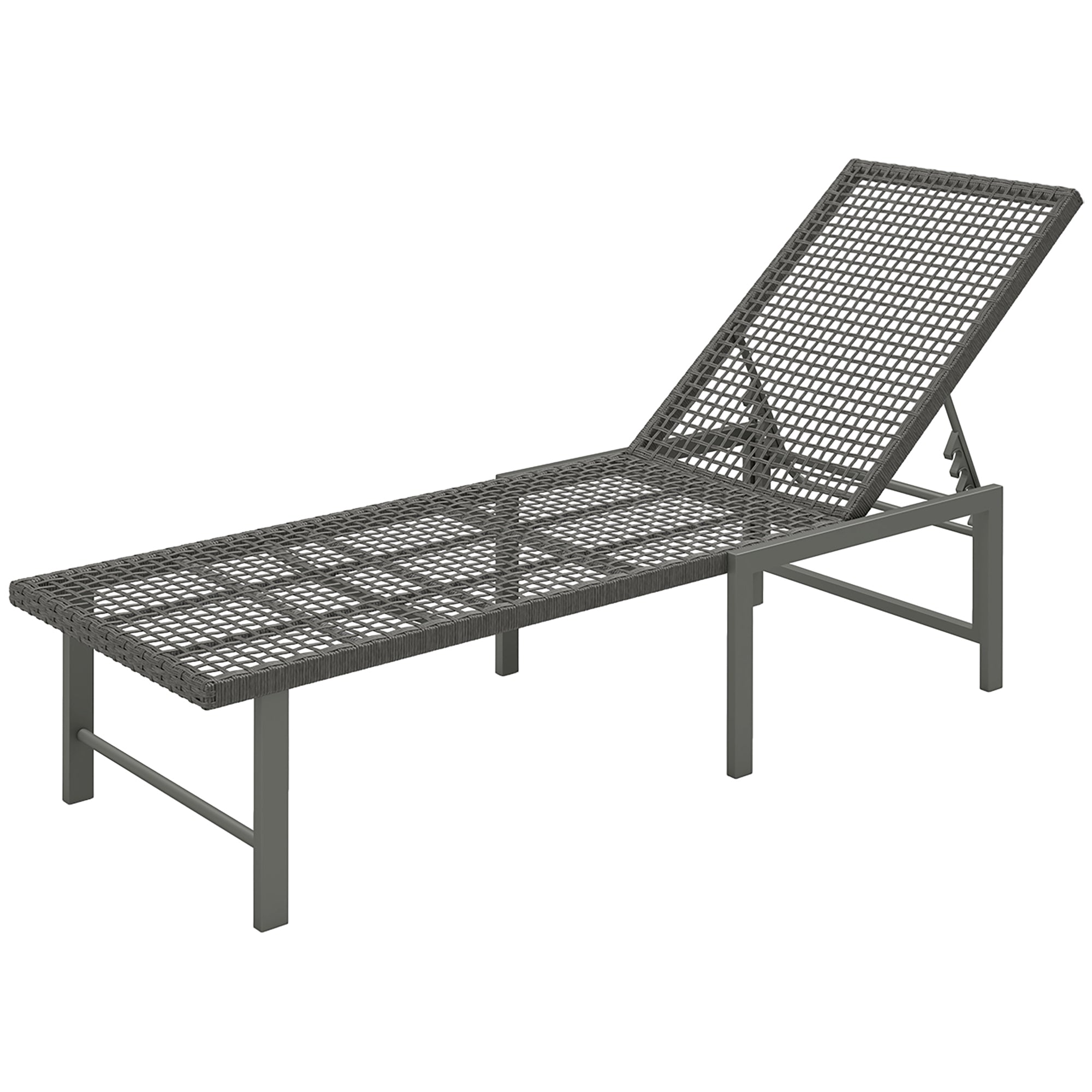 Outsunny Wicker Chaise Lounge Chair Outdoor Patio Lounger with 5 Adjustable Backrest, Rattan Reclining Sun Tanning Chair with Steel Frame for Garden Backyard Poolside, Light Grey