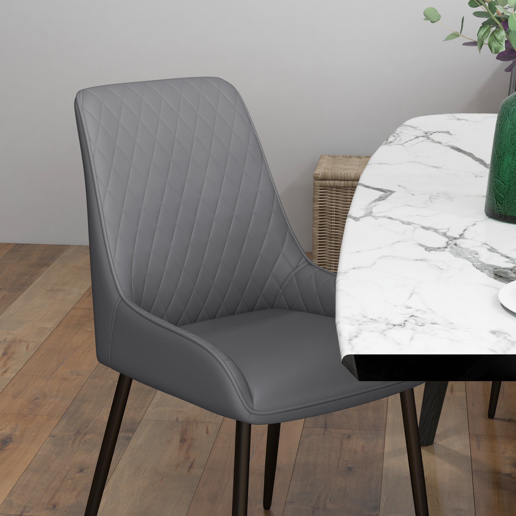 HOMCOM Dining Chairs Set of 4, Modern PU Leather Upholstered Kitchen Chairs with Diamond Tufted Backs and Steel Legs for Living Room, Dining Room, Bedroom, Grey