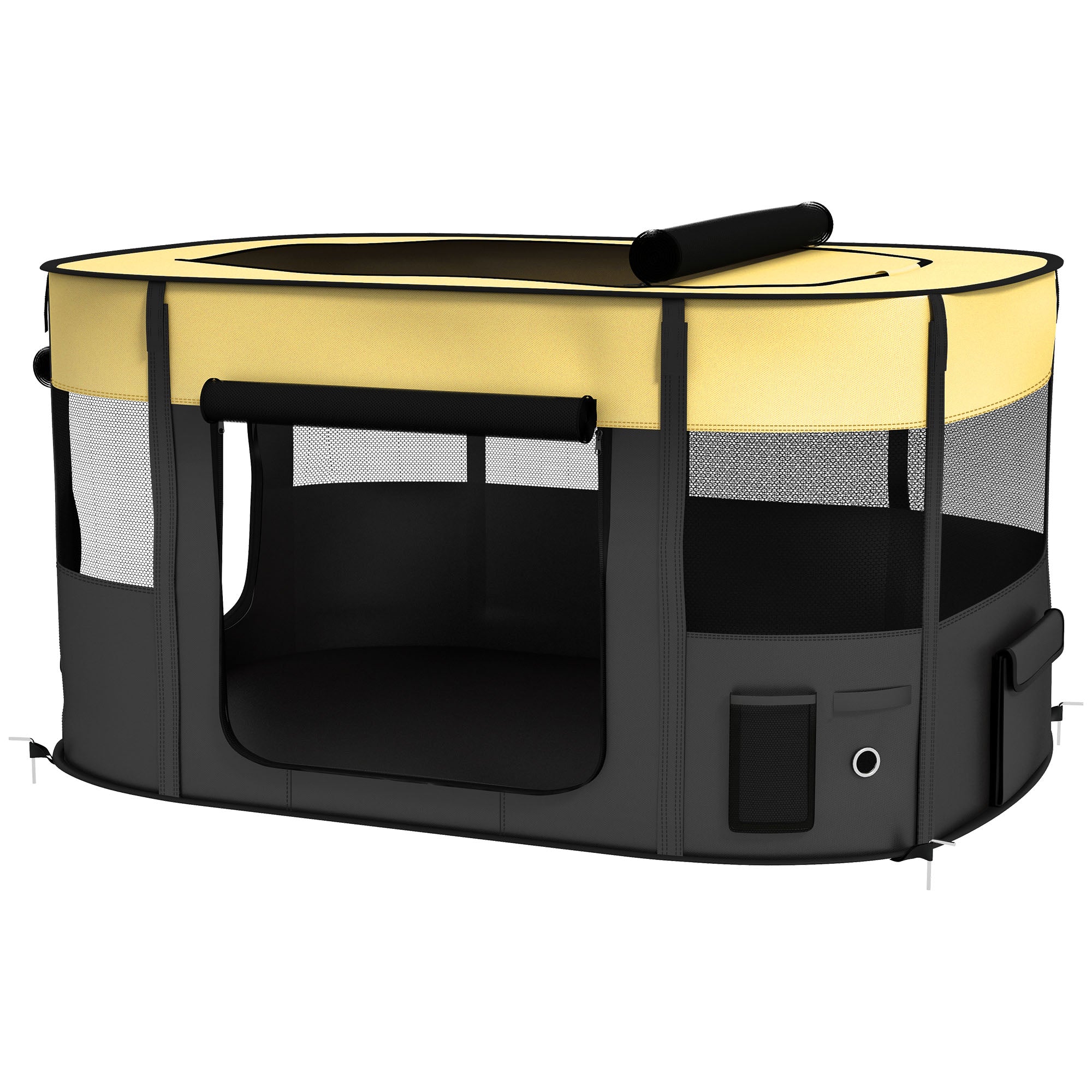 PawHut Dog Pen, Pet Playpen, Portable Foldable Dog Cat Playpen Soft Dog Cage with Storage Bag for Puppies, Rabbits, Kittens, Guinea Pigs, 114 x 89 x 59cm - Yellow