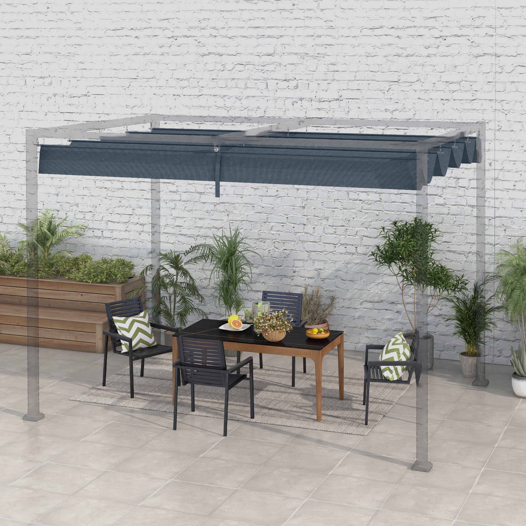 Outsunny Retractable Pergola Canopy, Sun Shade Cover, UV30+ Protected Replacement Canopy Fabric for 9.8' x 7.1' Pergola, Dark Grey
