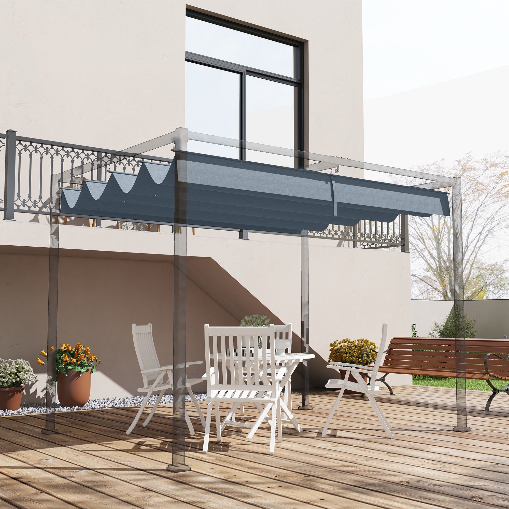 Outsunny Retractable Pergola Canopy, Sun Shade Cover, UV30+ Protected Replacement Canopy Fabric for 9.8' x 7.1' Pergola, Dark Grey