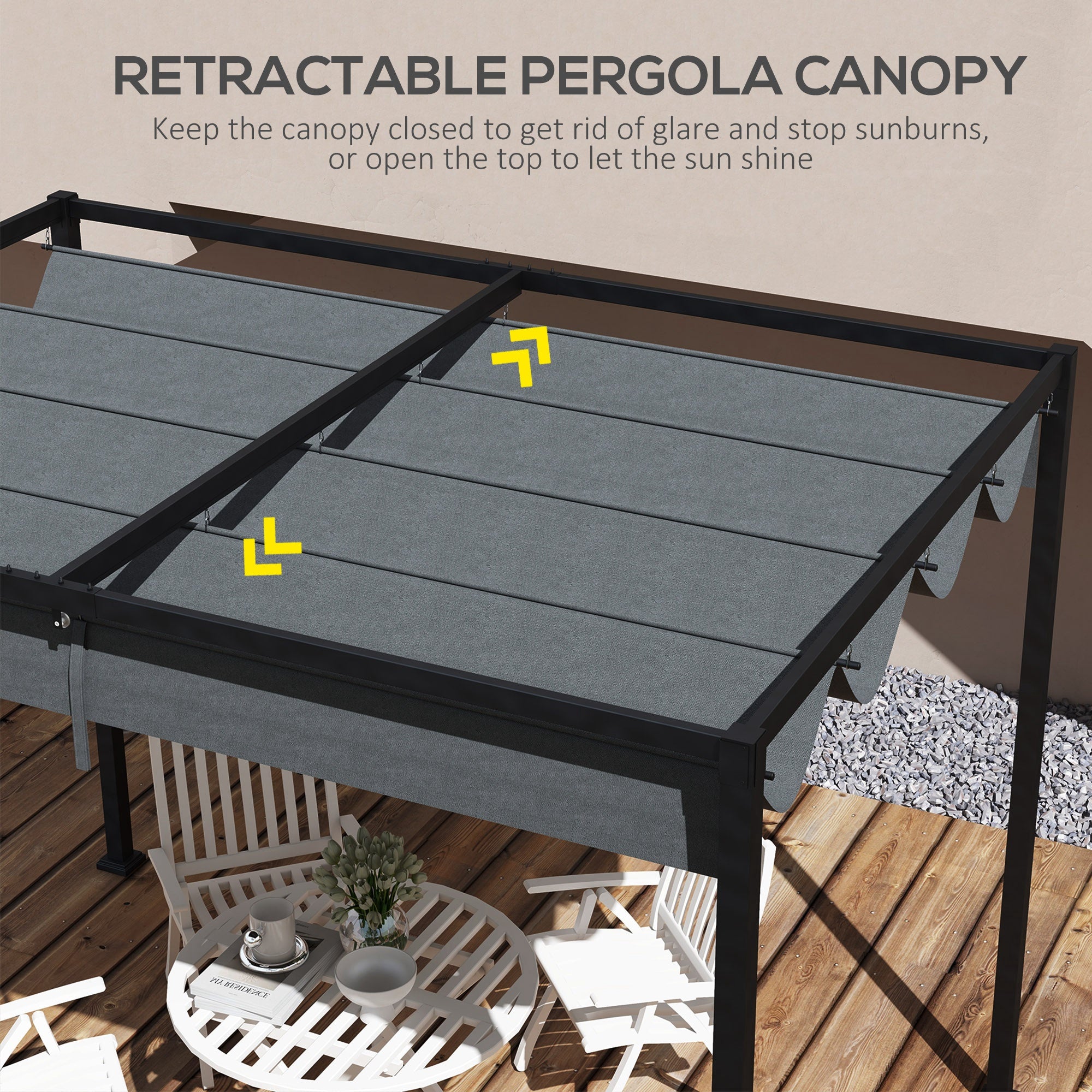 Outsunny Retractable Pergola Canopy, Sun Shade Cover, UV30+ Protected Replacement Canopy Fabric for 9.8' x 7.1' Pergola, Dark Grey