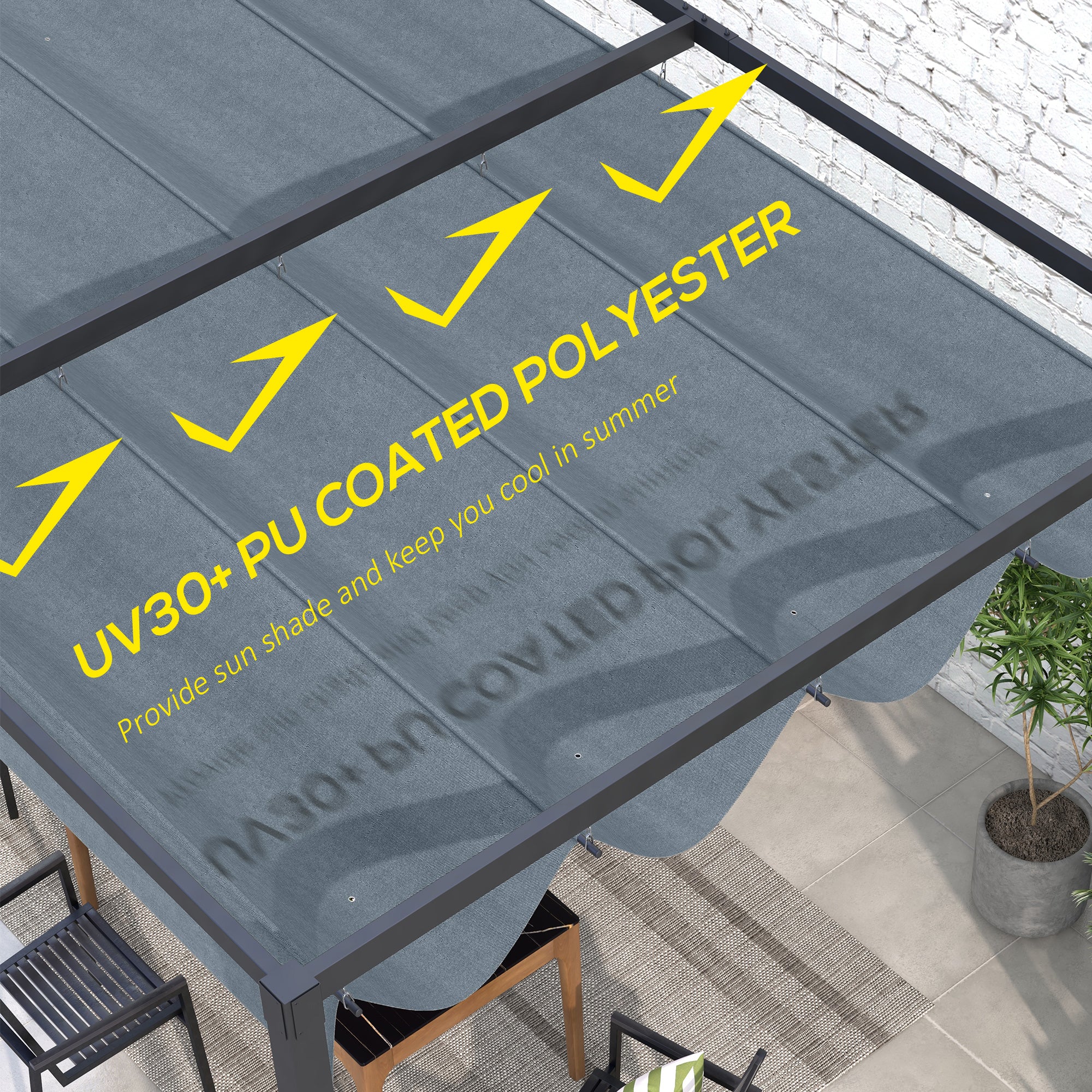 Outsunny Retractable Pergola Canopy, Sun Shade Cover, UV30+ Protected Replacement Canopy Fabric for 9.8' x 7.1' Pergola, Dark Grey