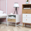 HOMCOM Modern Bedside Table with Drawer and Storage Shelf, Nightstand with Metal Base, Sofa End Table for Bedroom, White and Oak