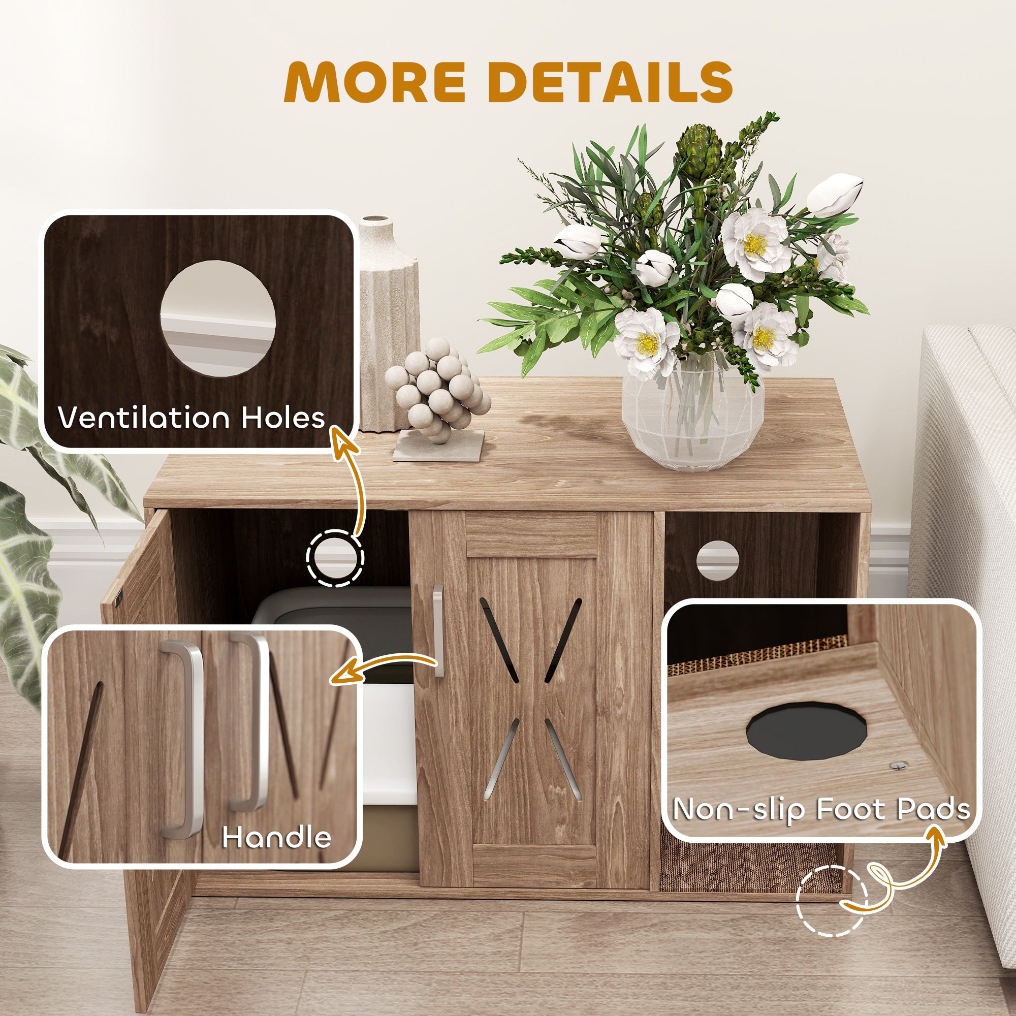 PawHut Cat Litter Box Enclosure, Hidden Litter Box Furniture with Scratching Board, Cat Washroom End Side Table for Indoor Use, 31.5" x 19" x 20", Walnut Brown