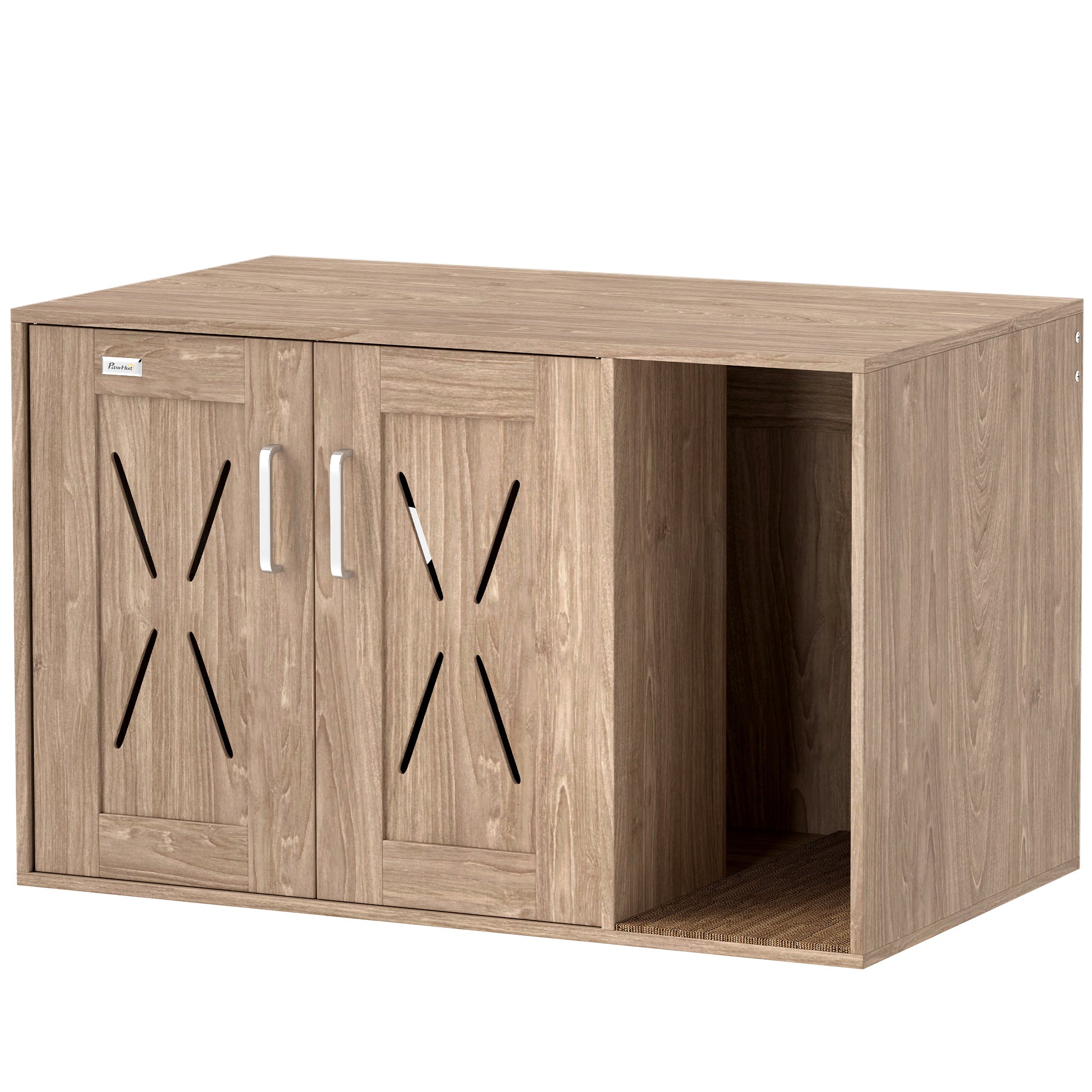 PawHut Cat Litter Box Enclosure, Hidden Litter Box Furniture with Scratching Board, Cat Washroom End Side Table for Indoor Use, 31.5" x 19" x 20", Walnut Brown