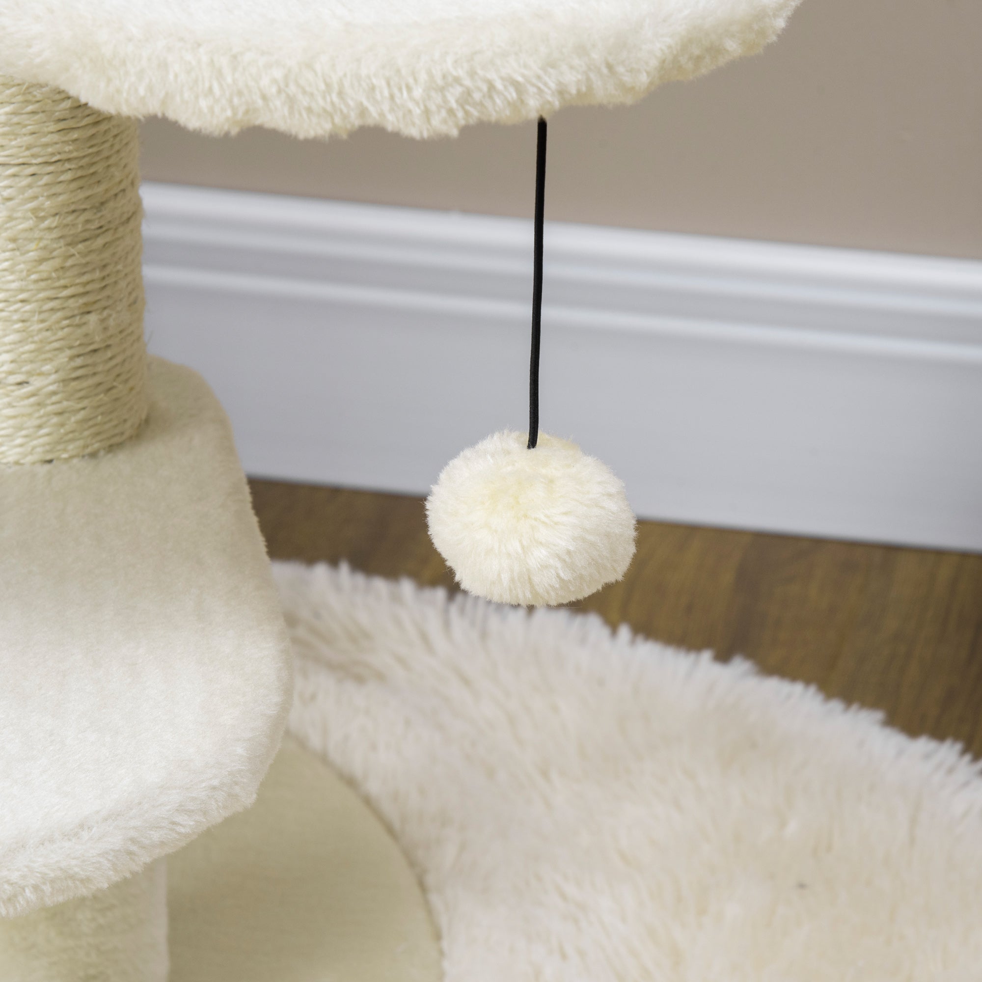 PawHut 37" Cat Tree for Indoor Cats, Cat Tower, Kitty Activity Center with Cat Bed Condo Hanging Ball Toys Sisal Rope Scratching Post, Light Grey