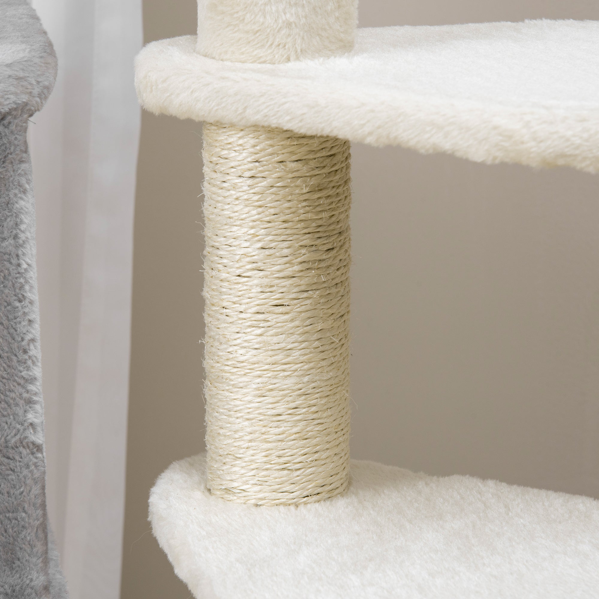 PawHut 37" Cat Tree for Indoor Cats, Cat Tower, Kitty Activity Center with Cat Bed Condo Hanging Ball Toys Sisal Rope Scratching Post, Light Grey