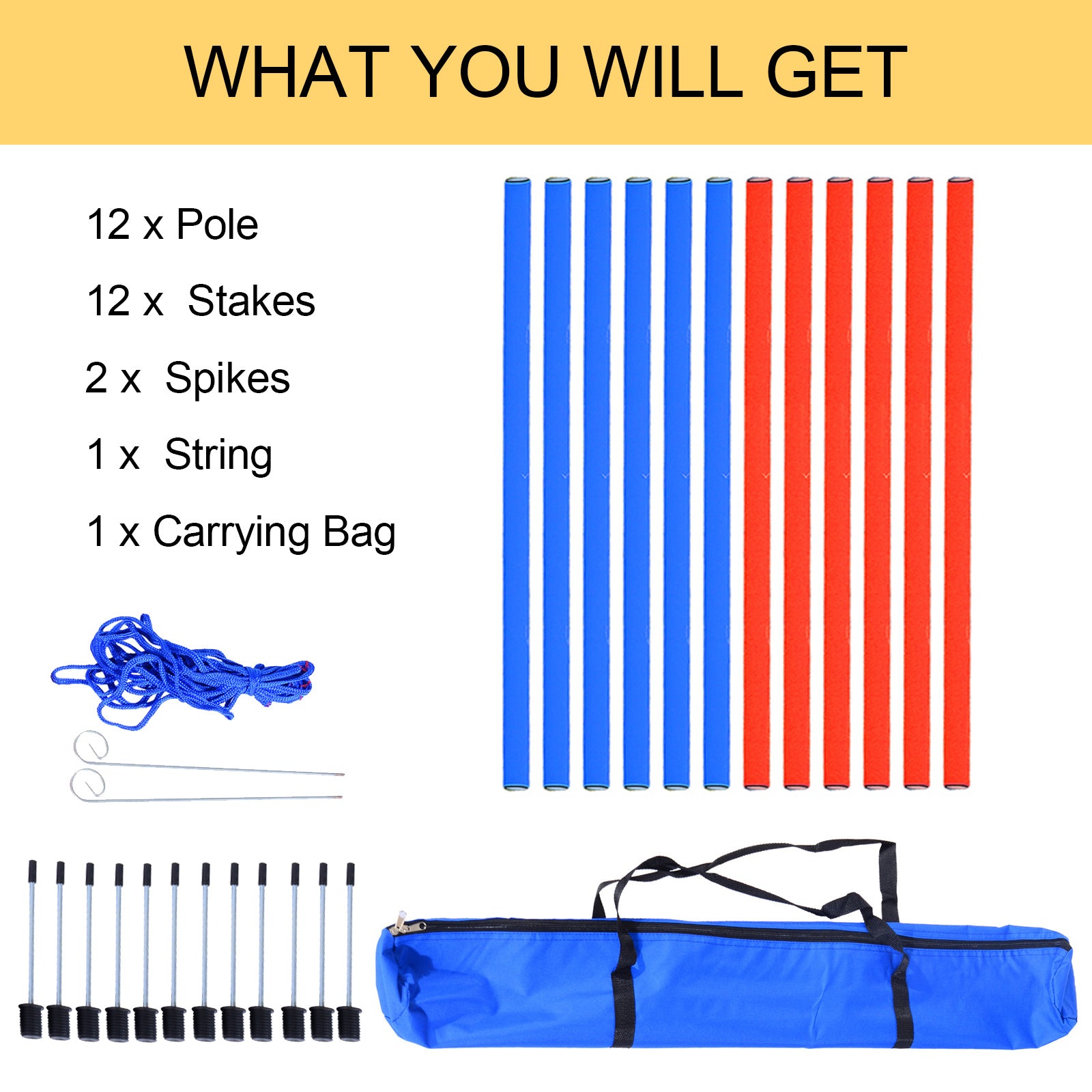 PawHut 12 PCs Dog Agility Equipment Set, Portable Dog Obedience Training Equipment with Weave Poles and Carrying Bag for Outdoor Play Run