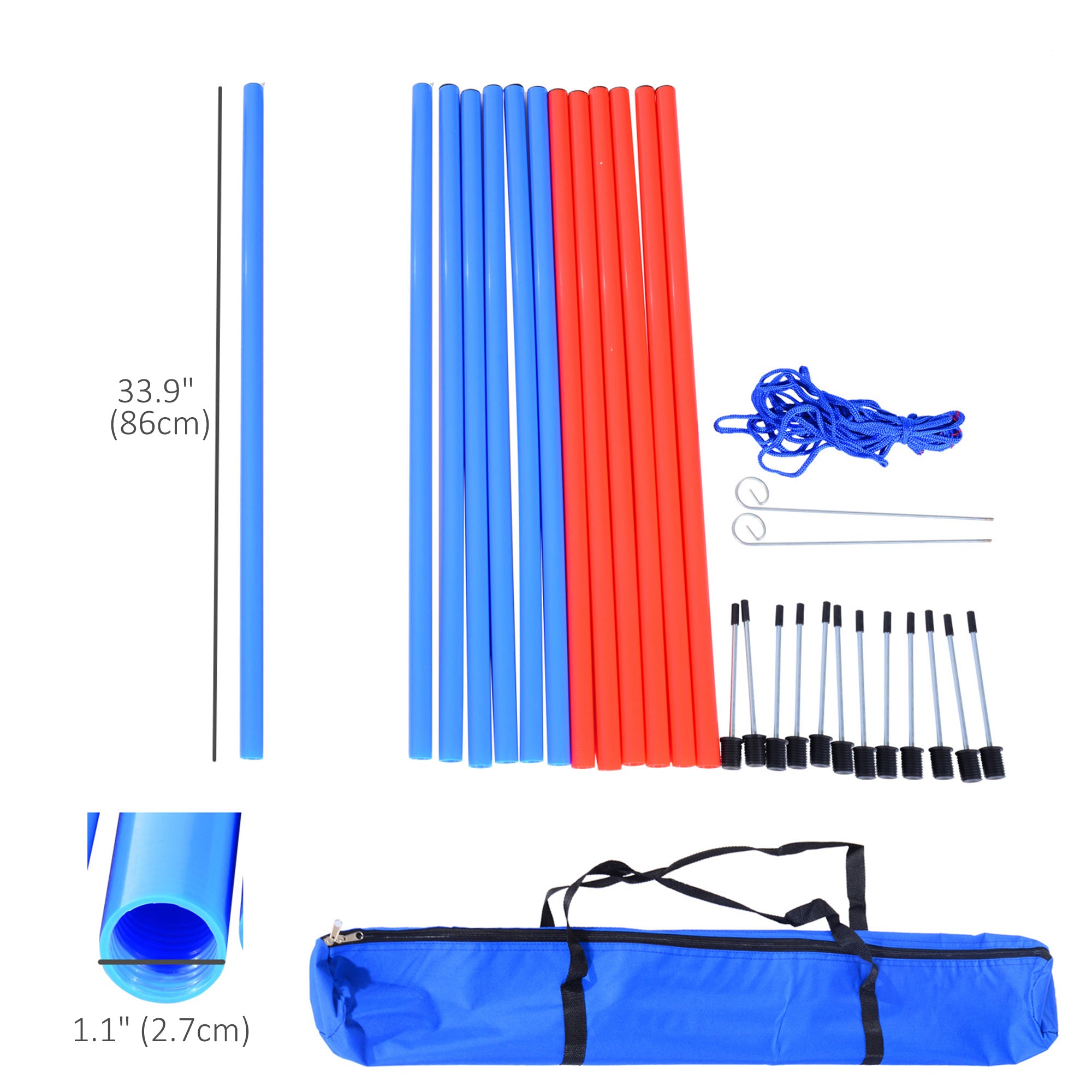 PawHut 12 PCs Dog Agility Equipment Set, Portable Dog Obedience Training Equipment with Weave Poles and Carrying Bag for Outdoor Play Run
