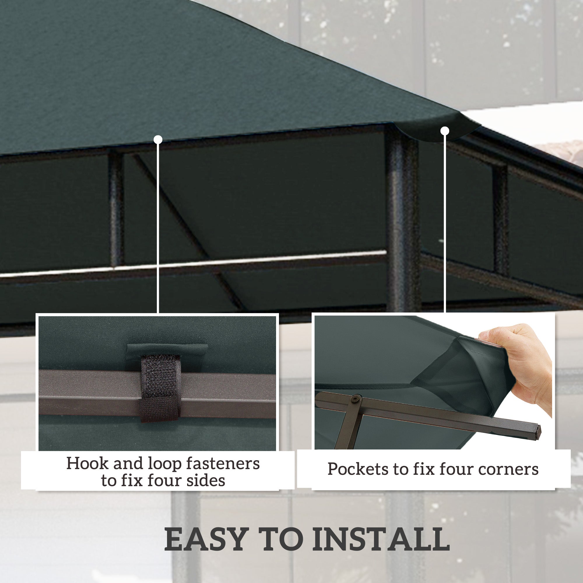 Outsunny 9.8' x 9.7' Square Gazebo Canopy Replacement UV Protected Top Cover Sun Shade Grey