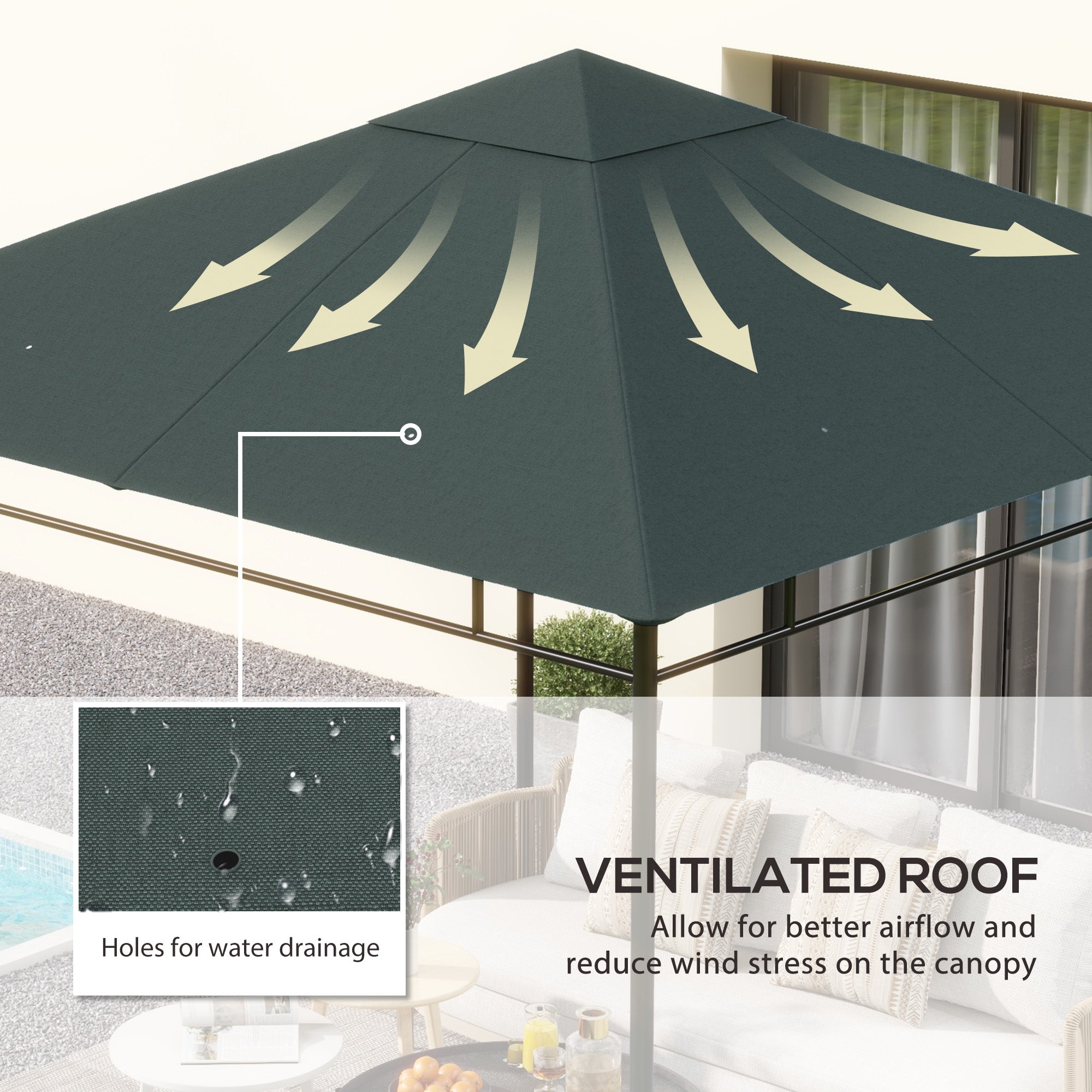 Outsunny 9.8' x 9.7' Square Gazebo Canopy Replacement UV Protected Top Cover Sun Shade Grey