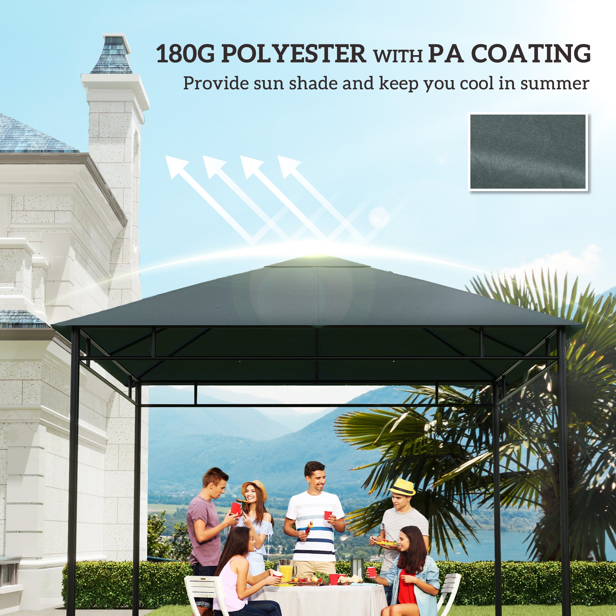 Outsunny 9.8' x 9.7' Square Gazebo Canopy Replacement UV Protected Top Cover Sun Shade Grey