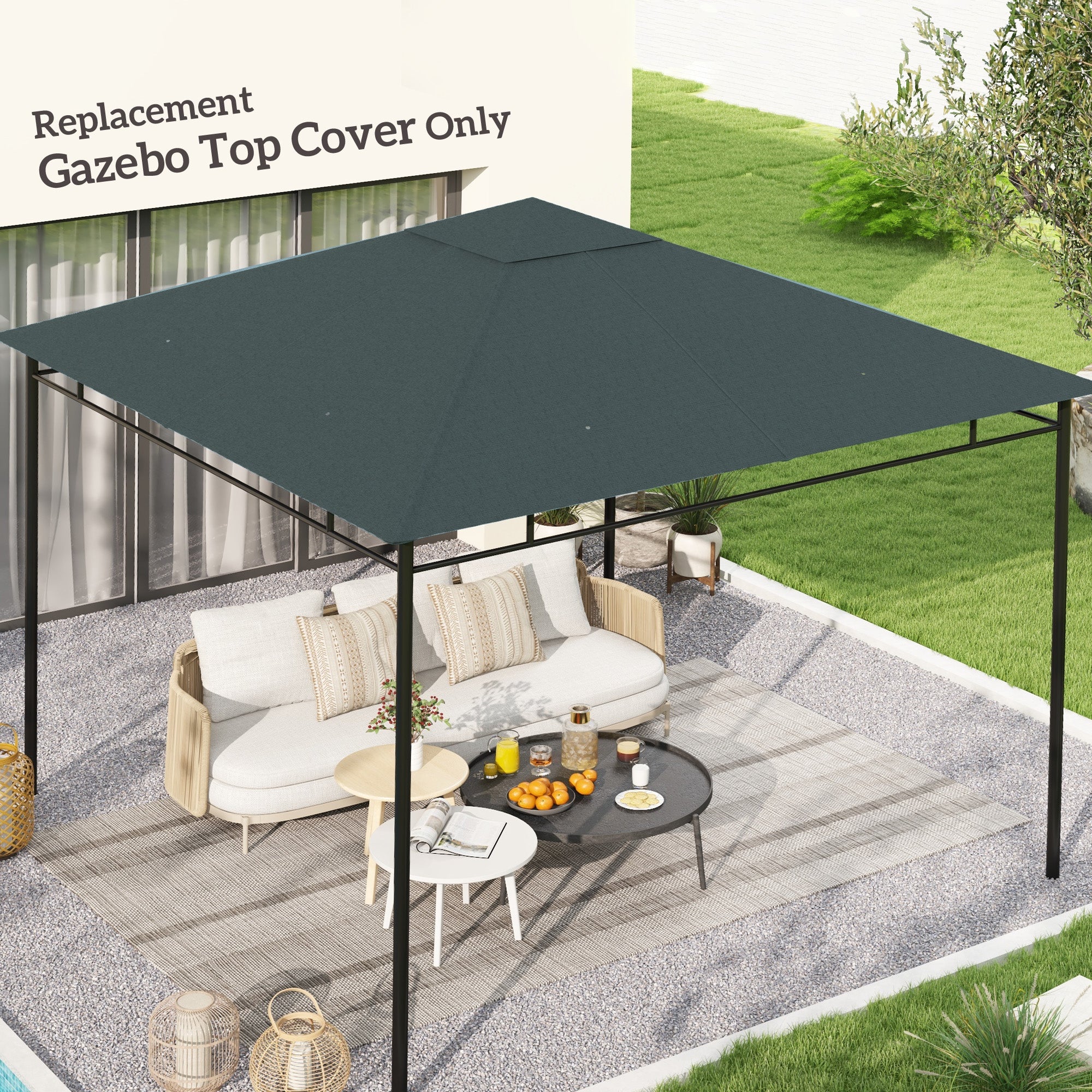 Outsunny 9.8' x 9.7' Square Gazebo Canopy Replacement UV Protected Top Cover Sun Shade Grey