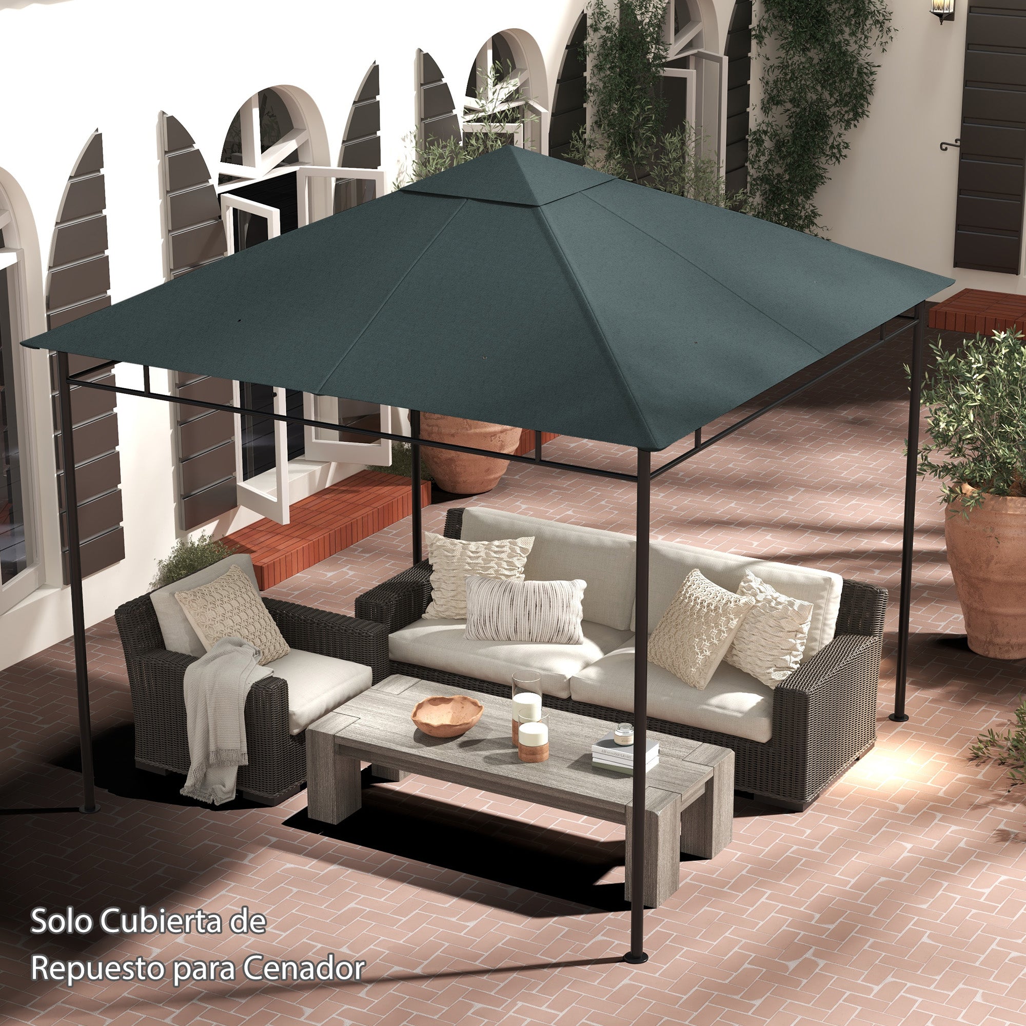Outsunny 9.8' x 9.7' Square Gazebo Canopy Replacement UV Protected Top Cover Sun Shade Grey