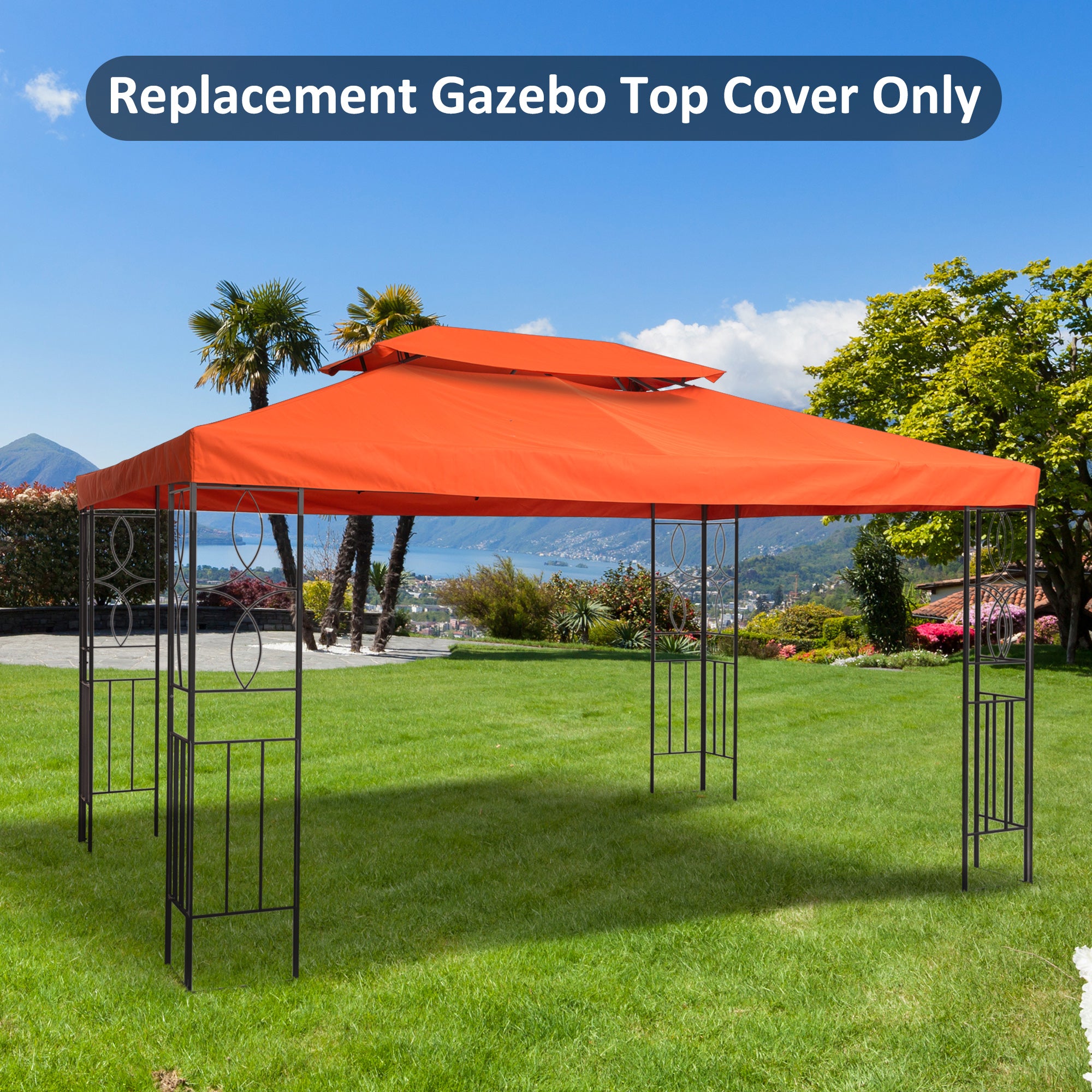 Outsunny 13.1' x 9.8' Gazebo Replacement Canopy 2 Tier Top UV Cover Pavilion Garden Patio Outdoor, Rust Red (TOP ONLY)