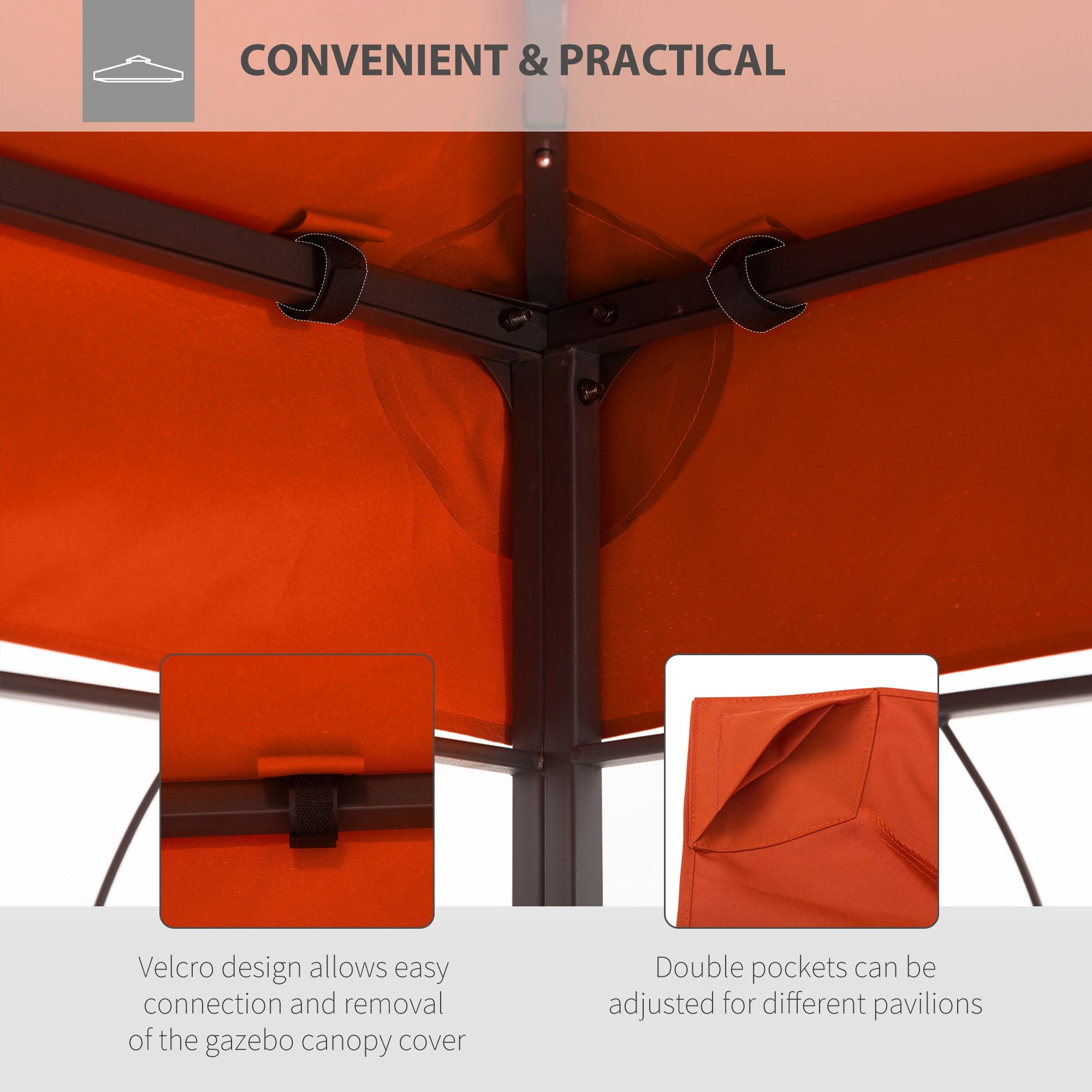 Outsunny 13.1' x 9.8' Gazebo Replacement Canopy 2 Tier Top UV Cover Pavilion Garden Patio Outdoor, Rust Red (TOP ONLY)