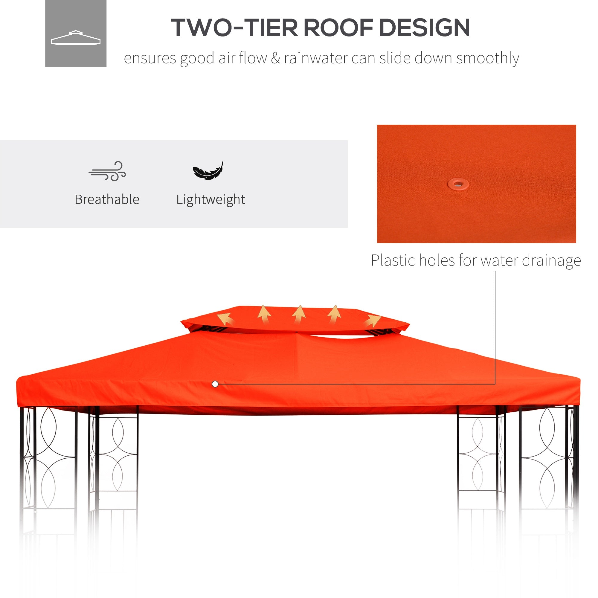 Outsunny 13.1' x 9.8' Gazebo Replacement Canopy 2 Tier Top UV Cover Pavilion Garden Patio Outdoor, Rust Red (TOP ONLY)