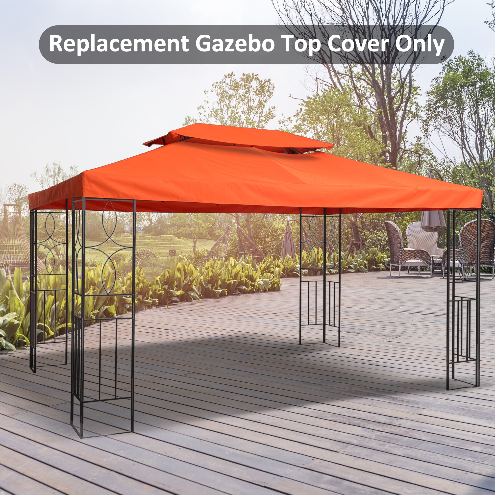 Outsunny 13.1' x 9.8' Gazebo Replacement Canopy 2 Tier Top UV Cover Pavilion Garden Patio Outdoor, Rust Red (TOP ONLY)
