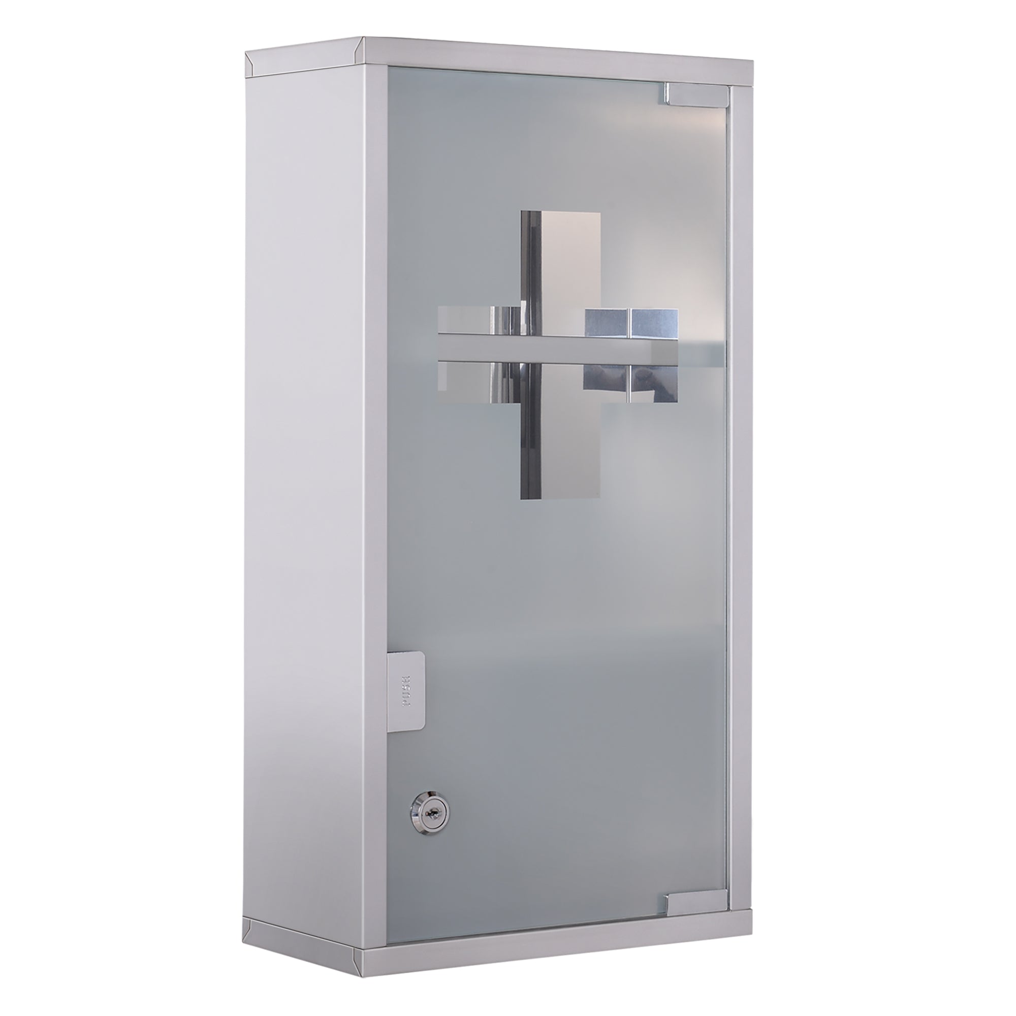 HOMCOM Wall Mount Medicine Cabinet, Bathroom Cabinet with 3 Tier Shelves, Stainless Steel Frame and Glass Door, Lockable with 2 Keys, Silver, 10