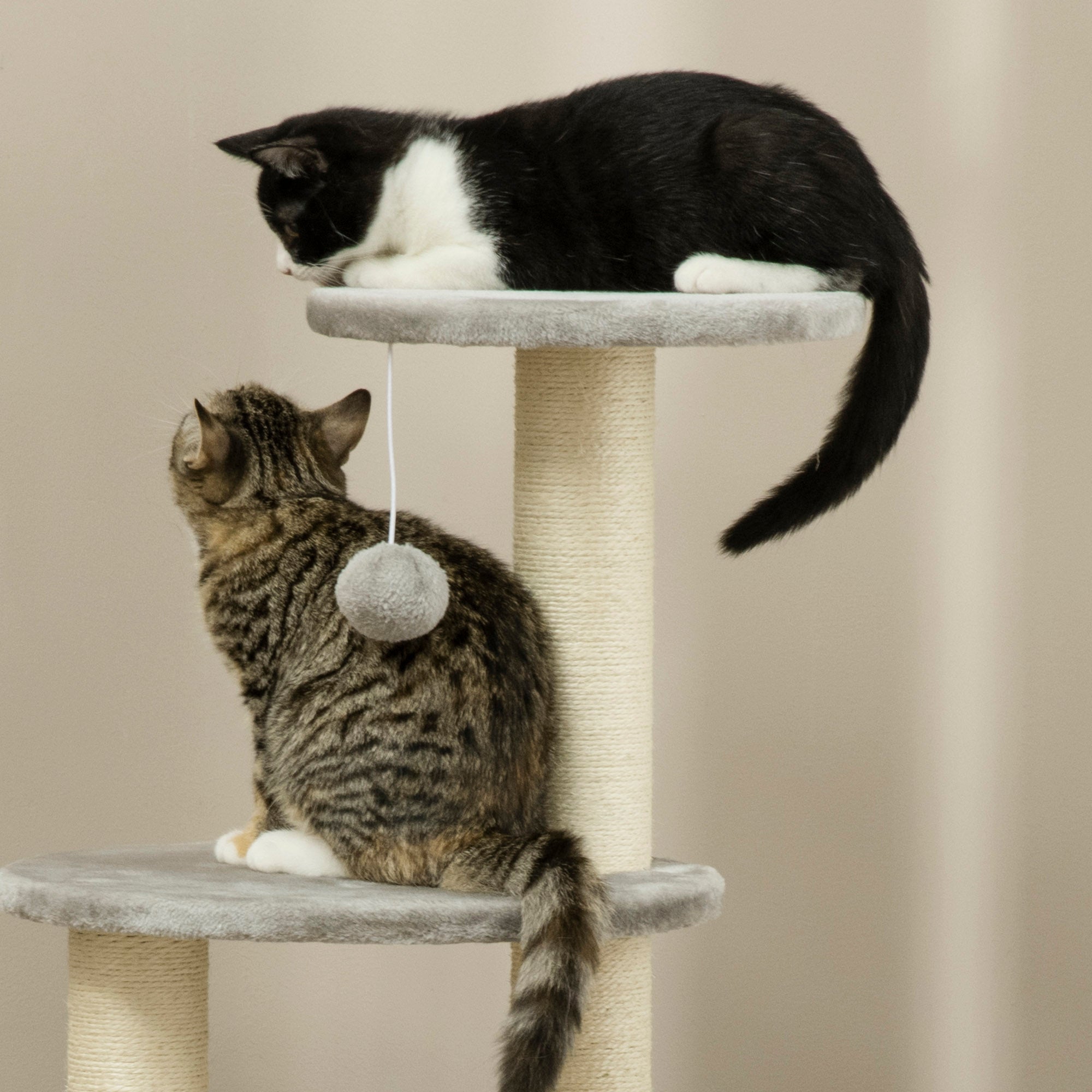 PawHut Cat Tree 115Hcm Cat Climbing Tower Kitten Activity Centre w/ Cat House, Hammock, Jute Scratching Post and Hanging Ball - Light Grey