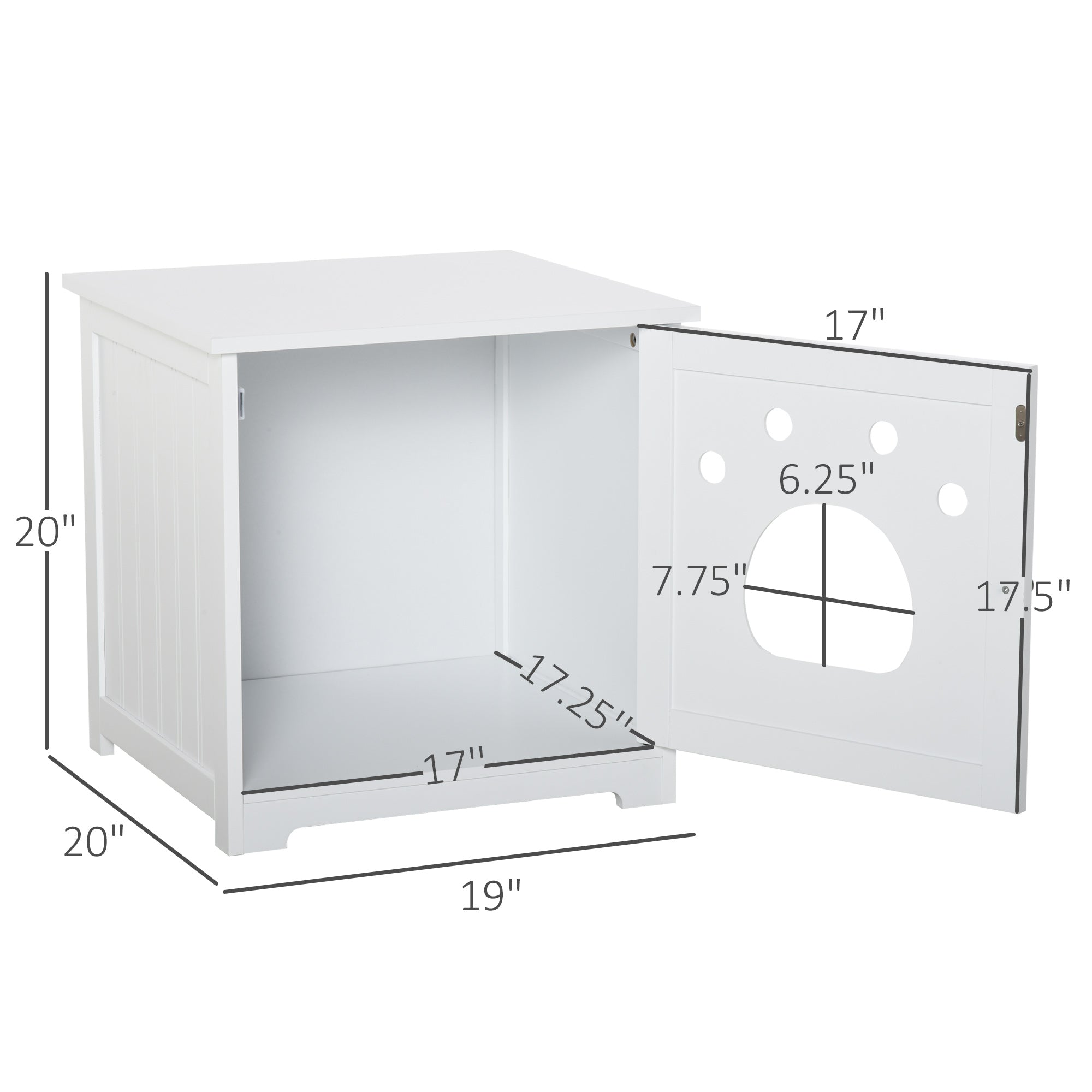 PawHut Wooden Cat Washroom Pet Litter Box Enclosure Kitten House Nightstand End Table Hideaway Cabinet with Magnetic Doors White