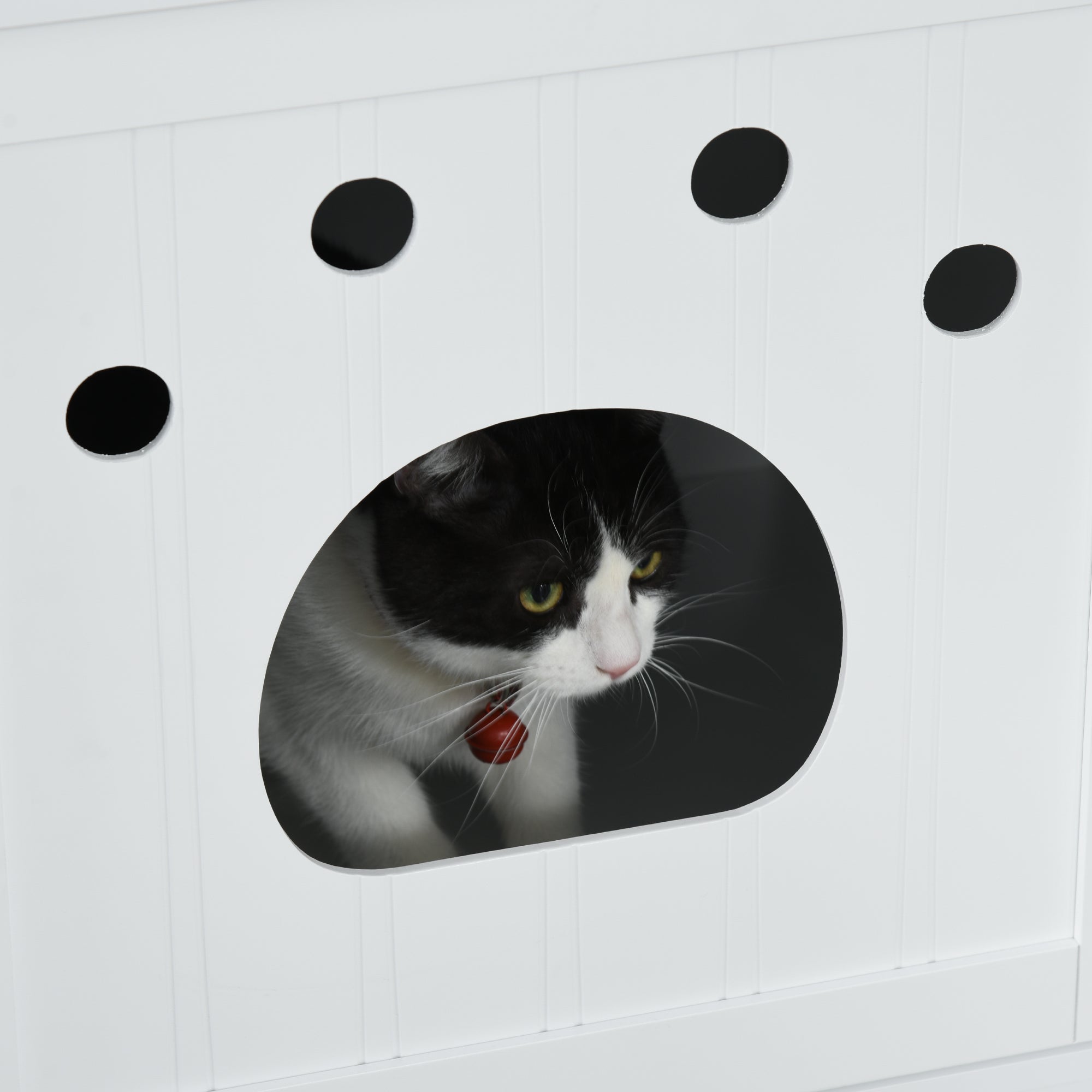 PawHut Wooden Cat Washroom Pet Litter Box Enclosure Kitten House Nightstand End Table Hideaway Cabinet with Magnetic Doors White