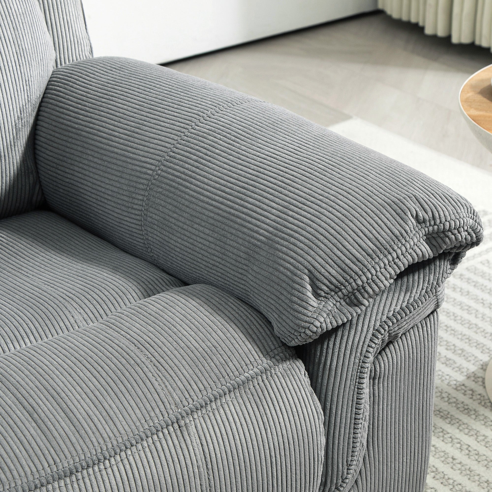 HOMCOM Vibration Massage Recliner Chair, Manual Corduroy Reclining Chair for Living Room with Side Pockets, Footrest, Remote, Easy Assembly, Grey