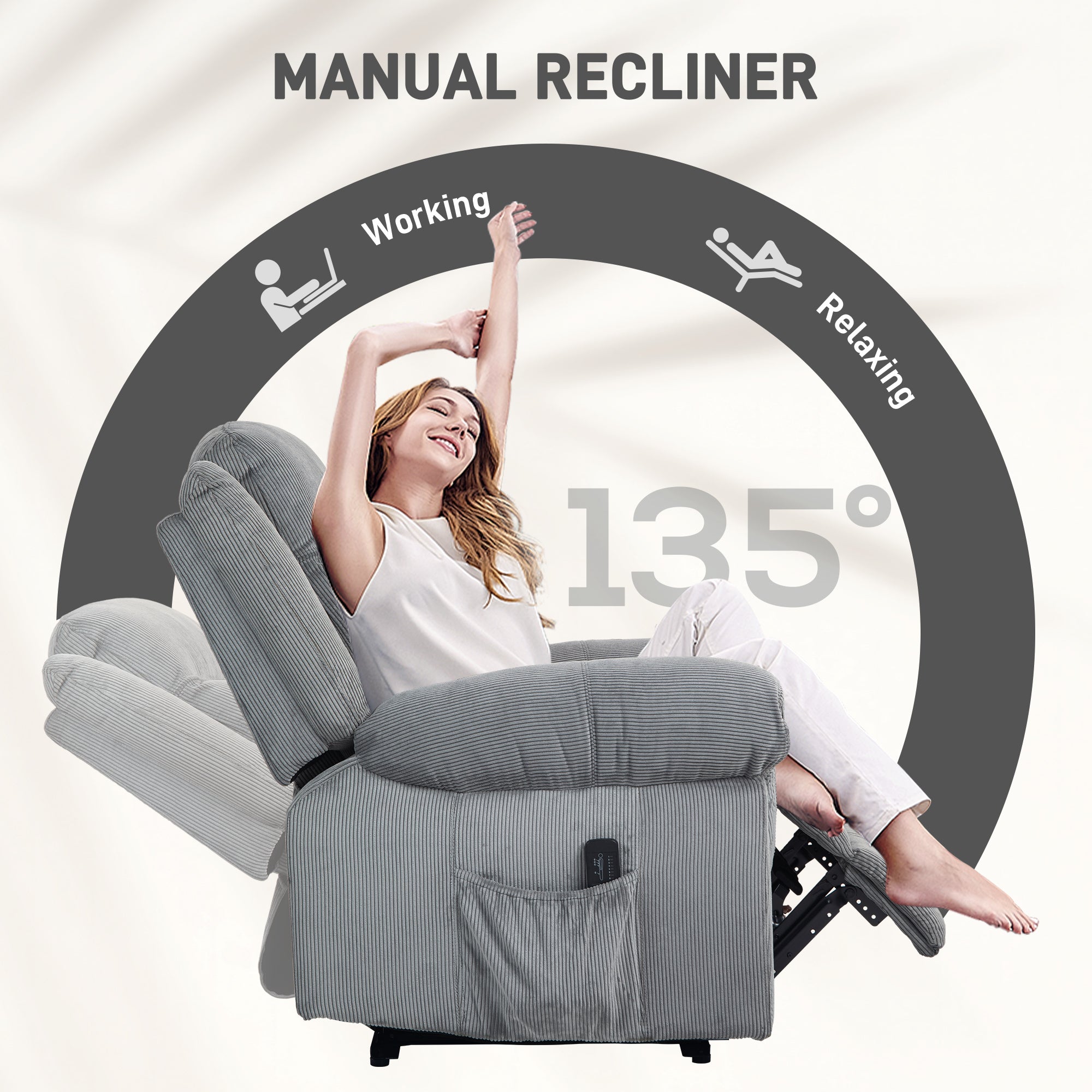 HOMCOM Vibration Massage Recliner Chair, Manual Corduroy Reclining Chair for Living Room with Side Pockets, Footrest, Remote, Easy Assembly, Grey