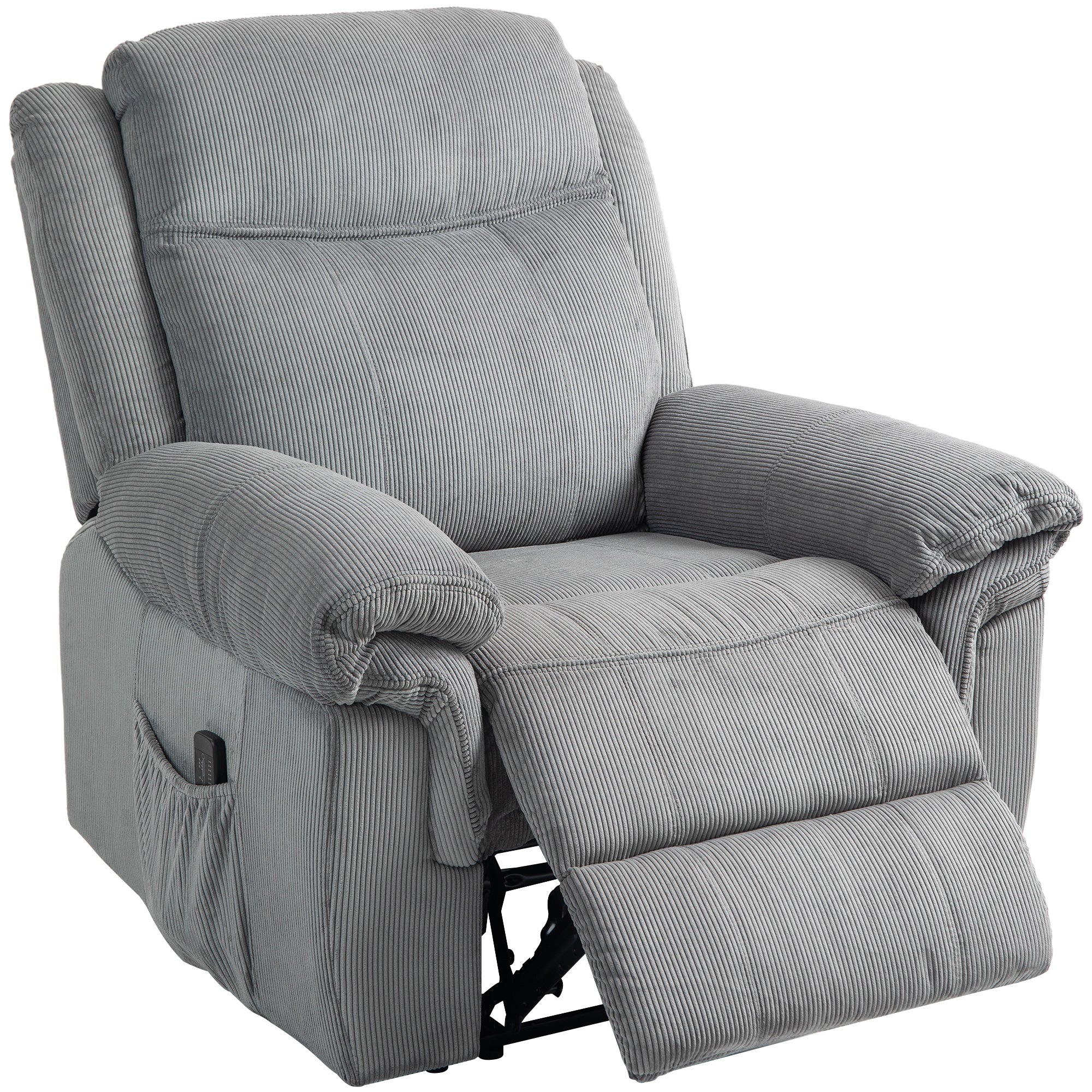 HOMCOM Vibration Massage Recliner Chair, Manual Corduroy Reclining Chair for Living Room with Side Pockets, Footrest, Remote, Easy Assembly, Grey