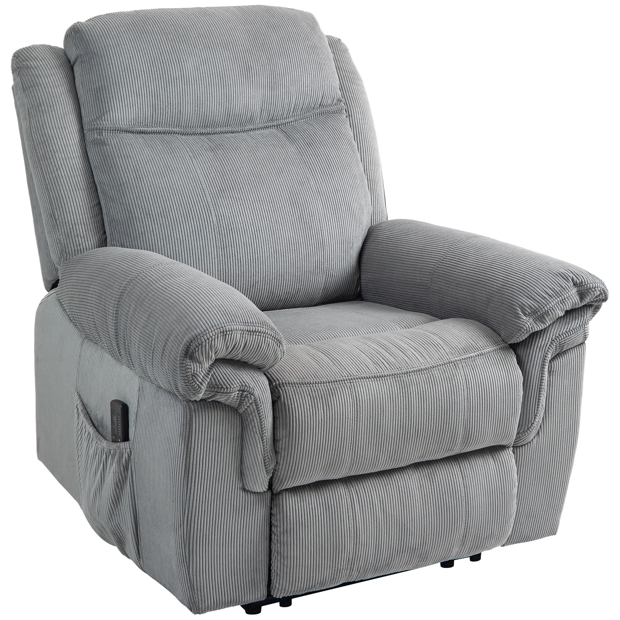 HOMCOM Vibration Massage Recliner Chair, Manual Corduroy Reclining Chair for Living Room with Side Pockets, Footrest, Remote, Easy Assembly, Grey