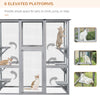 PawHut Large Outdoor Catio Enclosure, Weatherproof Cat House with Asphalt Roof,  Wooden Cat Patio Cage with 6 Balanced Platforms, 71" x 39" x 71", Grey