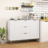 HOMCOM Sideboard Buffet Cabinet, Modern Kitchen Storage Cabinet with 3 Drawers and Adjustable Shelves, Fluted Coffee Bar Cabinet with Metal Legs for Kitchen Hallway, White