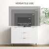 HOMCOM Sideboard Buffet Cabinet, Modern Kitchen Storage Cabinet with 3 Drawers and Adjustable Shelves, Fluted Coffee Bar Cabinet with Metal Legs for Kitchen Hallway, White