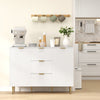 HOMCOM Sideboard Buffet Cabinet, Modern Kitchen Storage Cabinet with 3 Drawers and Adjustable Shelves, Fluted Coffee Bar Cabinet with Metal Legs for Kitchen Hallway, White