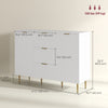 HOMCOM Sideboard Buffet Cabinet, Modern Kitchen Storage Cabinet with 3 Drawers and Adjustable Shelves, Fluted Coffee Bar Cabinet with Metal Legs for Kitchen Hallway, White