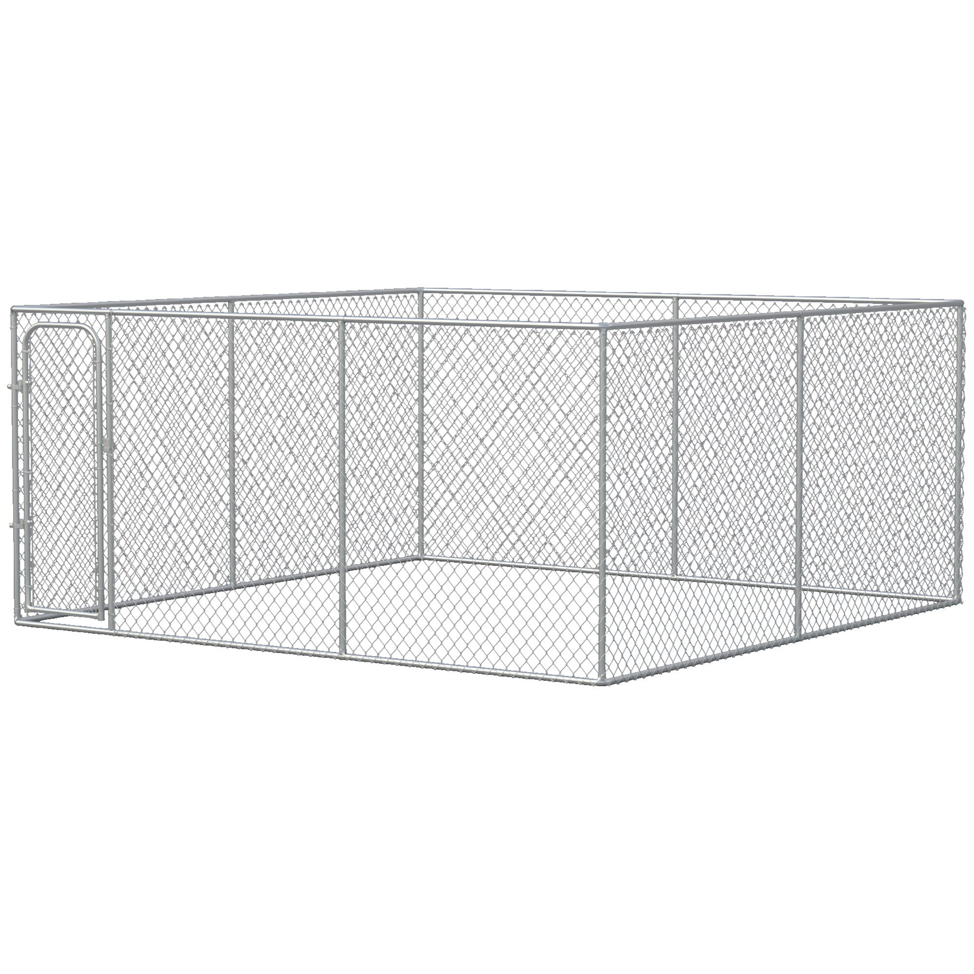 PawHut Dog Kennel Outdoor Galvanized Chain Link Fence Heavy Duty Pet Run House Chicken Coop with Secure Lock Mesh Sidewalls for Backyard Garden Silver, 13' L x 13' W x 5.9' H