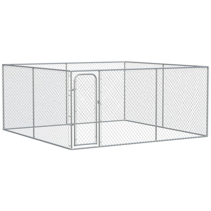 PawHut Dog Kennel Outdoor Galvanized Chain Link Fence Heavy Duty Pet Run House Chicken Coop with Secure Lock Mesh Sidewalls for Backyard Garden Silver, 13' L x 13' W x 5.9' H