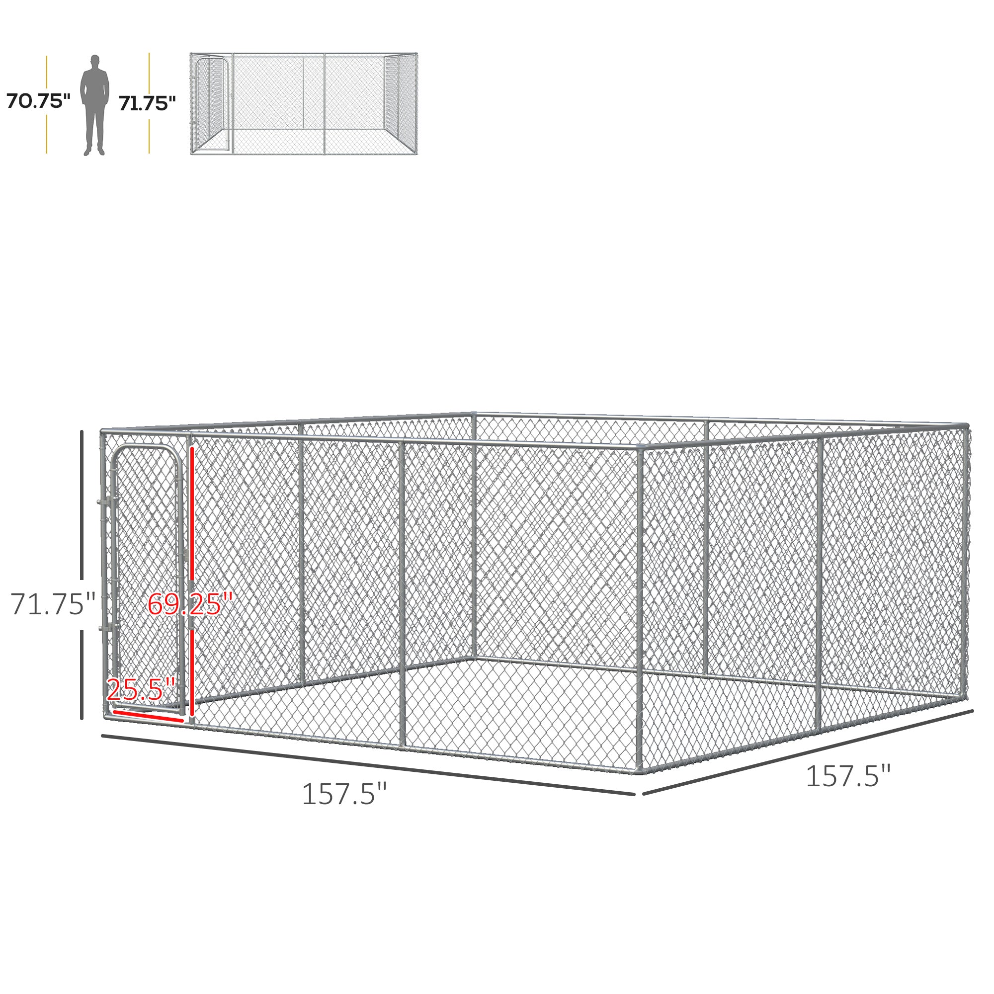 PawHut Dog Kennel Outdoor Galvanized Chain Link Fence Heavy Duty Pet Run House Chicken Coop with Secure Lock Mesh Sidewalls for Backyard Garden Silver, 13' L x 13' W x 5.9' H